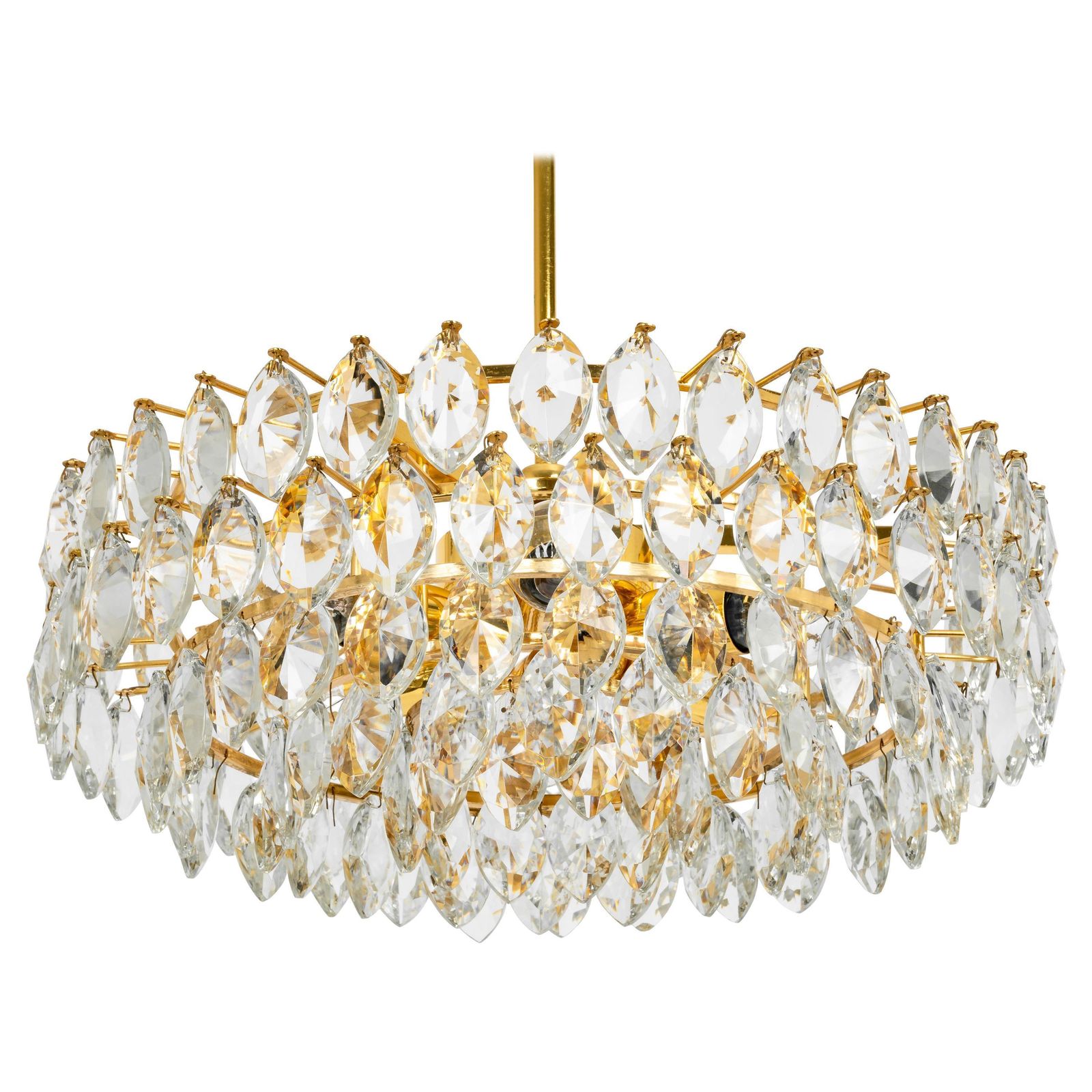 Bakalowits Chandelier Brass And Crystal Glass, Austria, 1960s