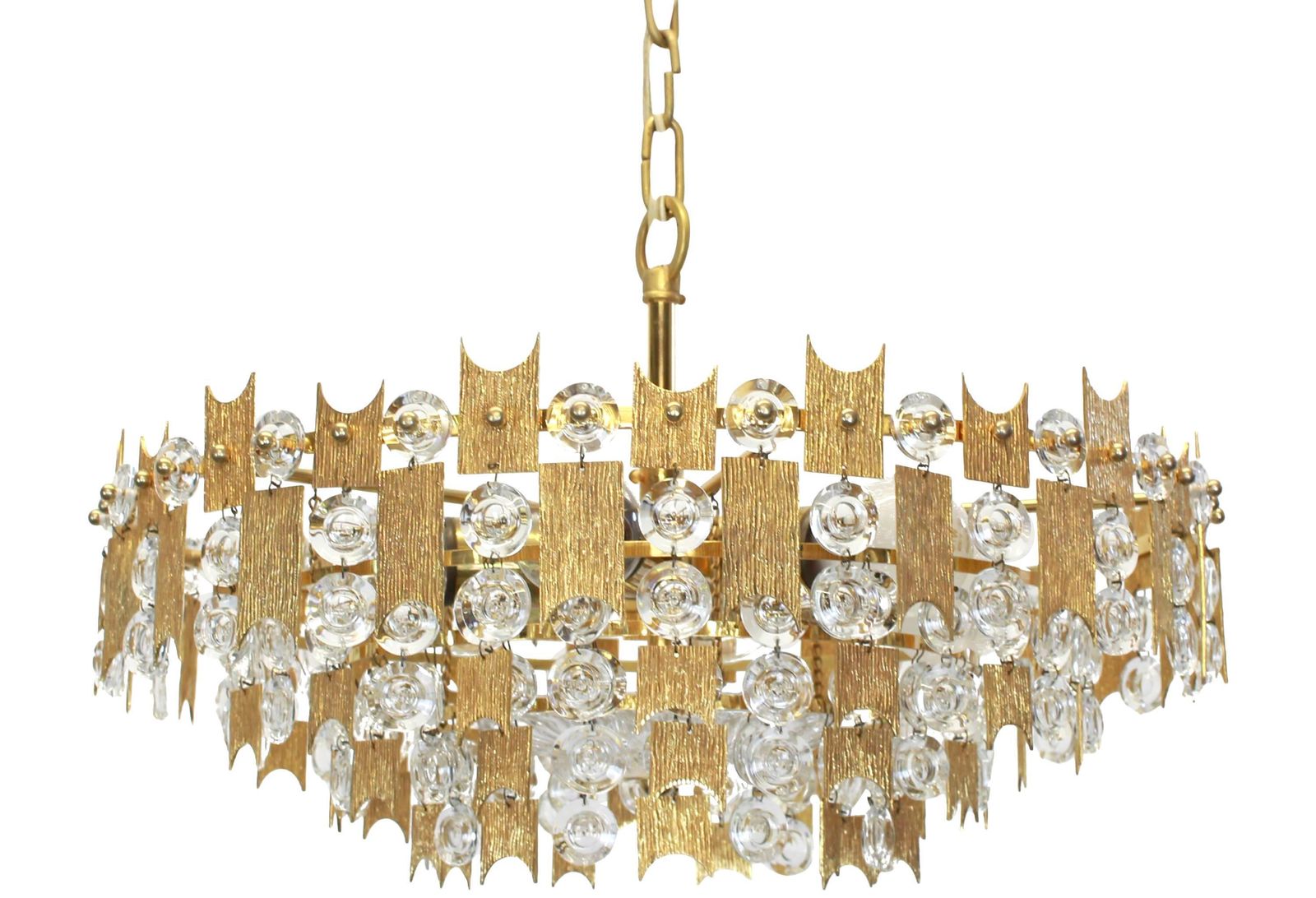 1 Of 2 Impressive Large Gilt Brass And Crystal Chandelier  Palwa  Germany, 1960s photo furniture