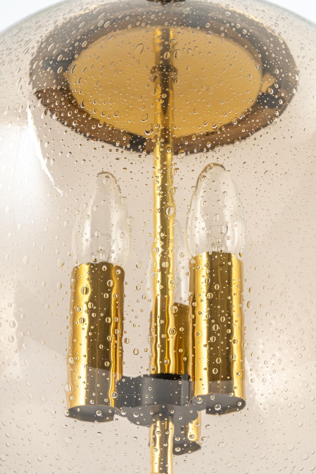 Large Limburg Brass With Smoked Glass Ball Pendant, Germany, 1970s photo Lighting