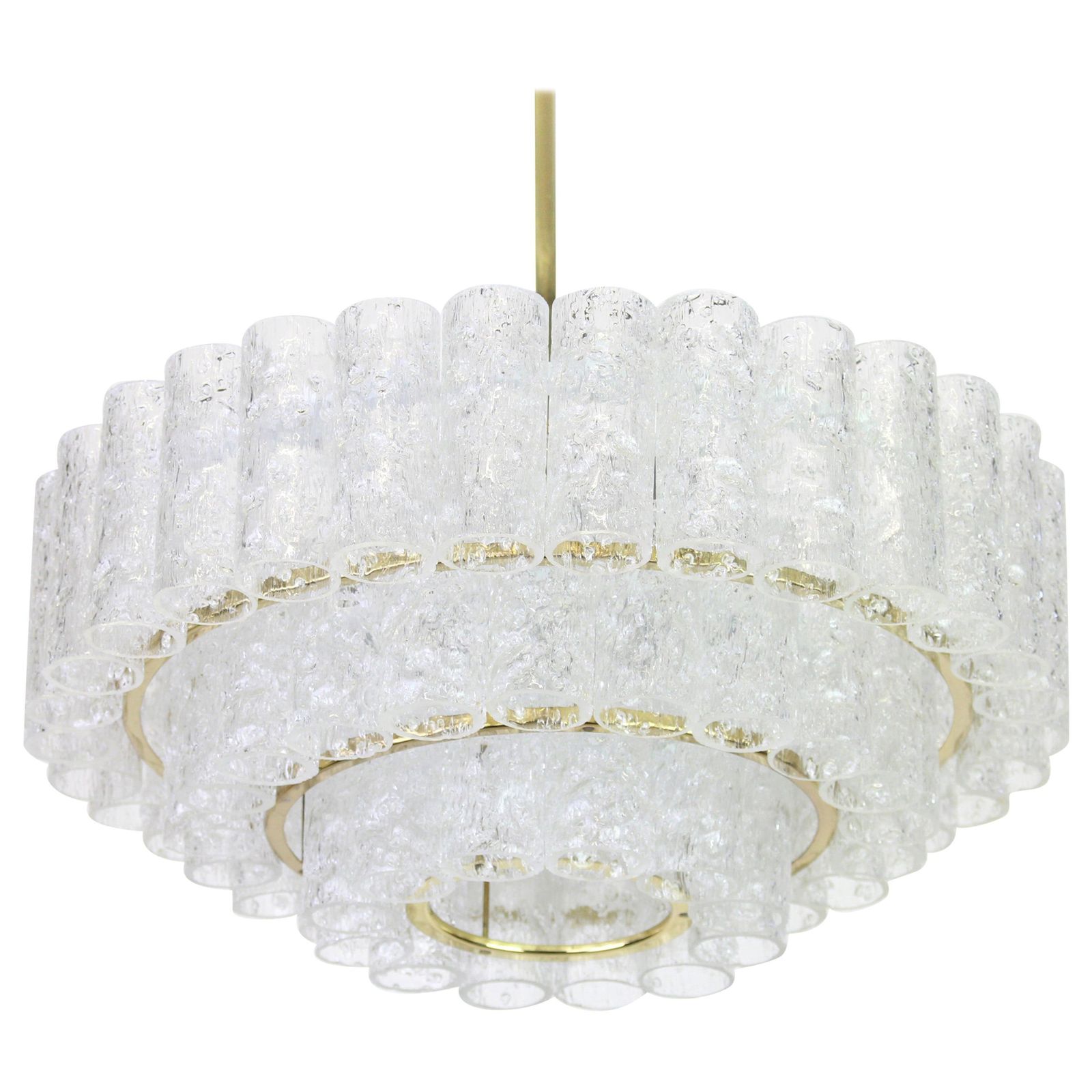 1 Of 3 Stunning Murano Ice Glass Tubes Chandelier By Doria, Germany, 1960s