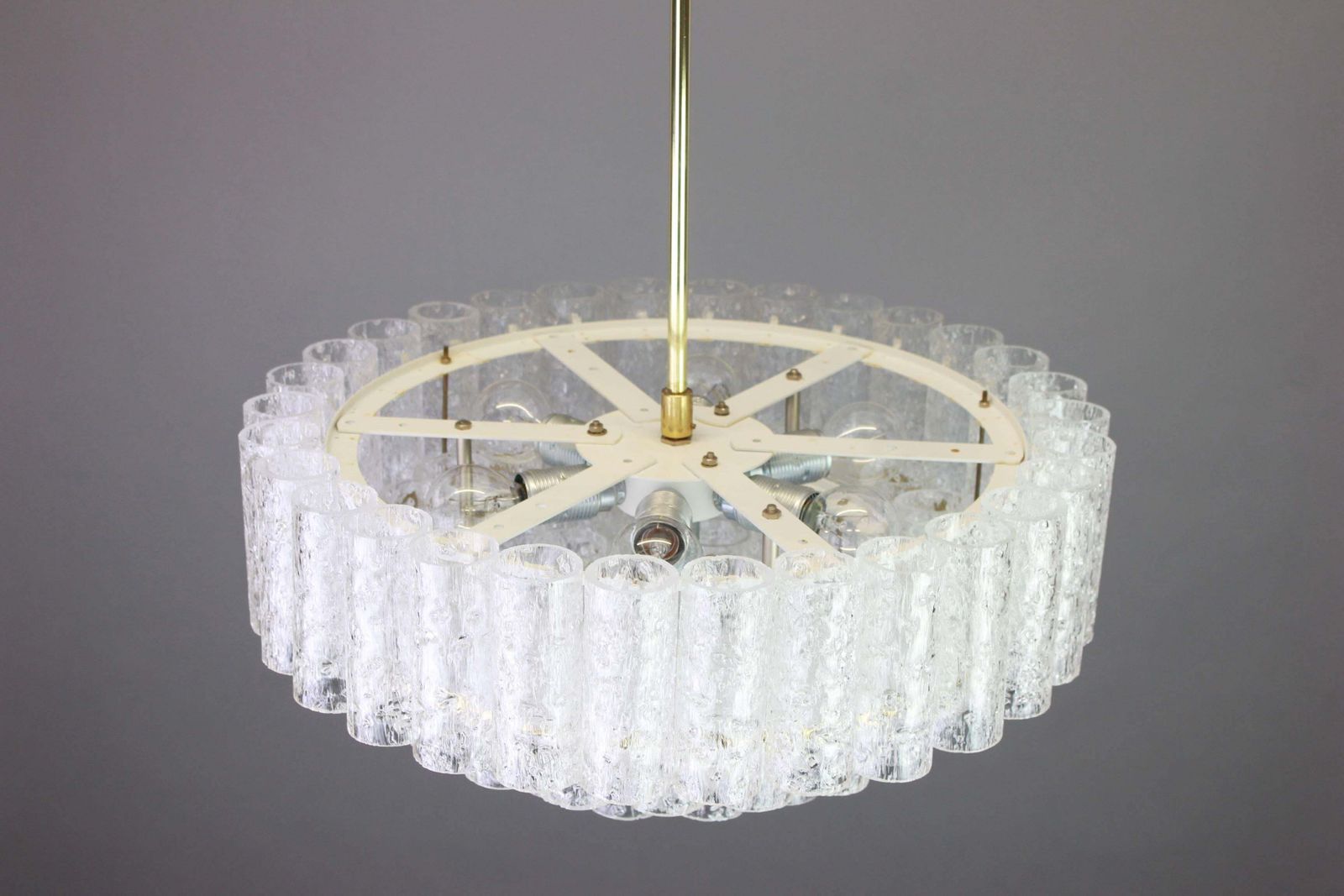 1 Of 3 Stunning Murano Ice Glass Tubes Chandelier By Doria, Germany, 1960s photo vinterior