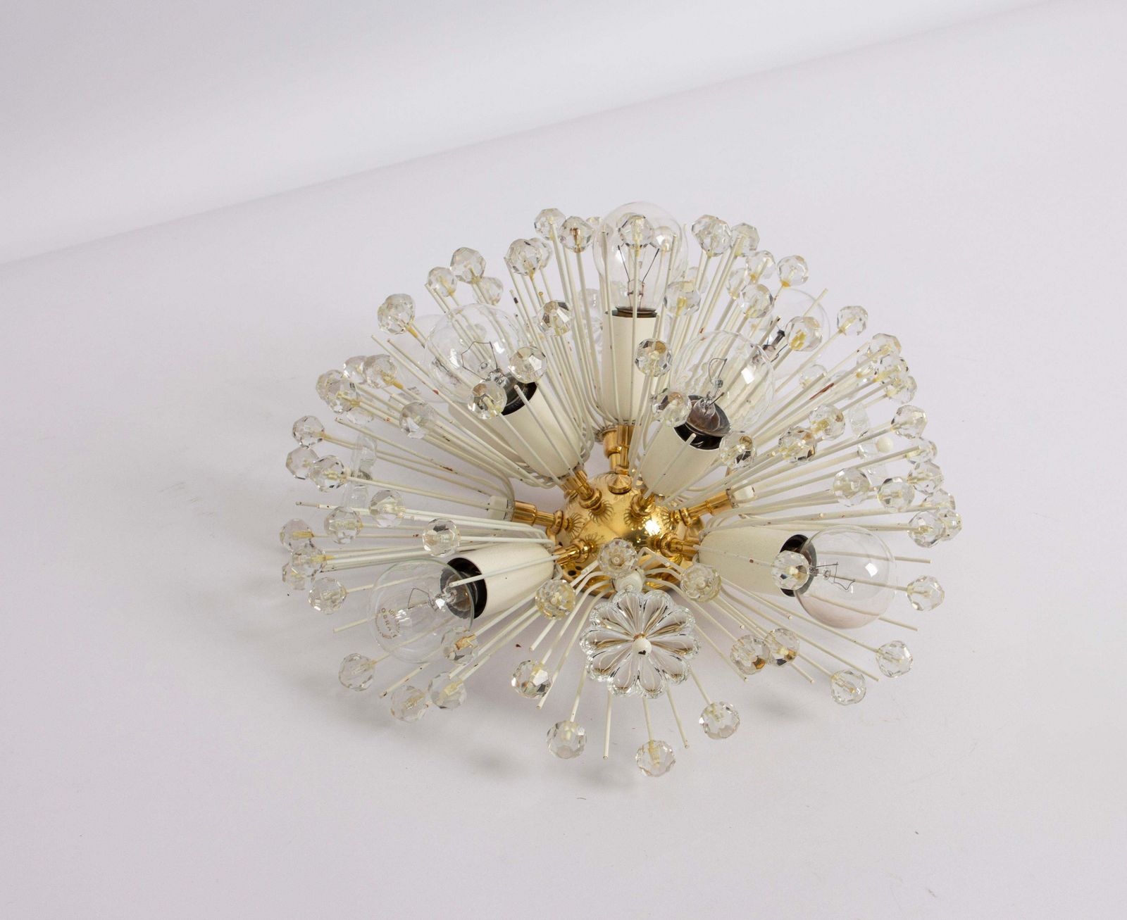 Petite Starburst Brass And Crystal Flush Mount By Emil Stejnar, Austria, 1960s photo Lighting
