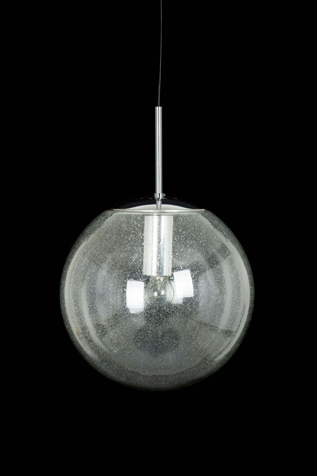 1 Of 3 Large Limburg Chrome With Clear Glass Ball Pendant, Germany, 1970s photo furniture