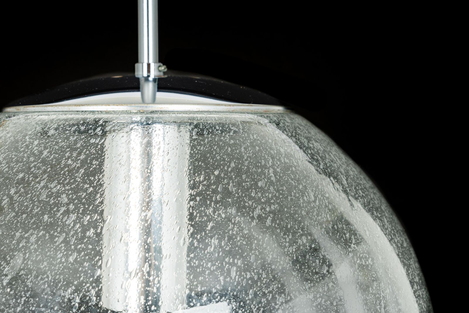 1 Of 3 Large Limburg Chrome With Clear Glass Ball Pendant, Germany, 1970s photo for sale
