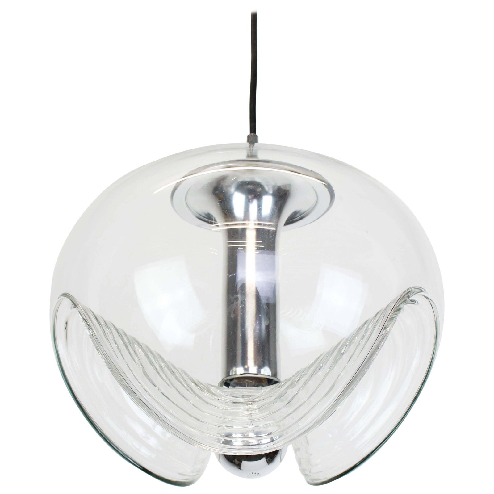 Large Clear Glass Pendant Light By Koch & Lowy, Peill & Putzler, Germany, 1970