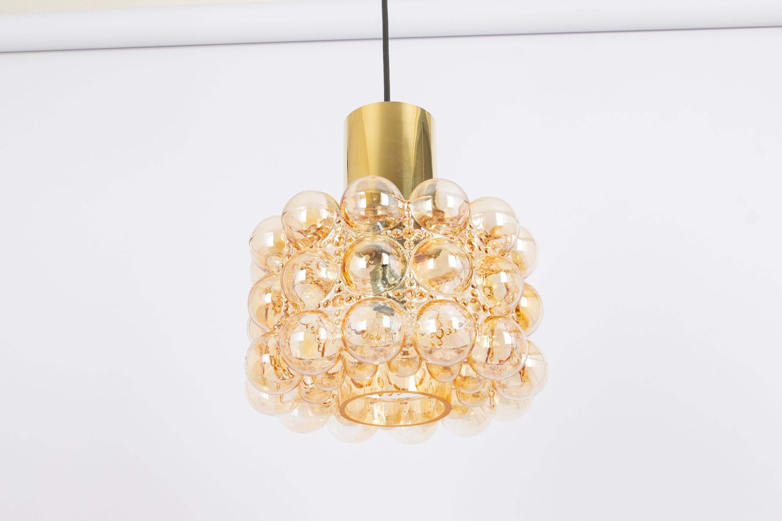 Large Amber Bubble Glass Pendant By Helena Tynell For Limburg, Germany, 1970s photo for sale