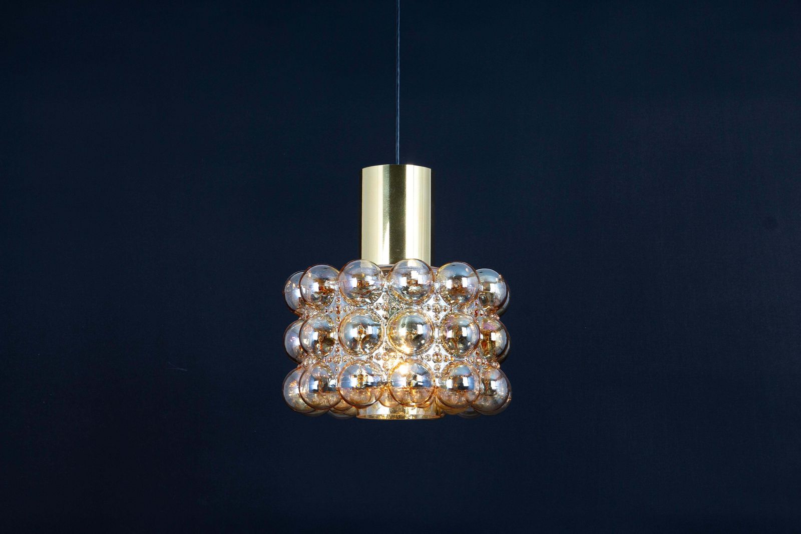 Large Amber Bubble Glass Pendant By Helena Tynell For Limburg, Germany, 1970s photo vintage