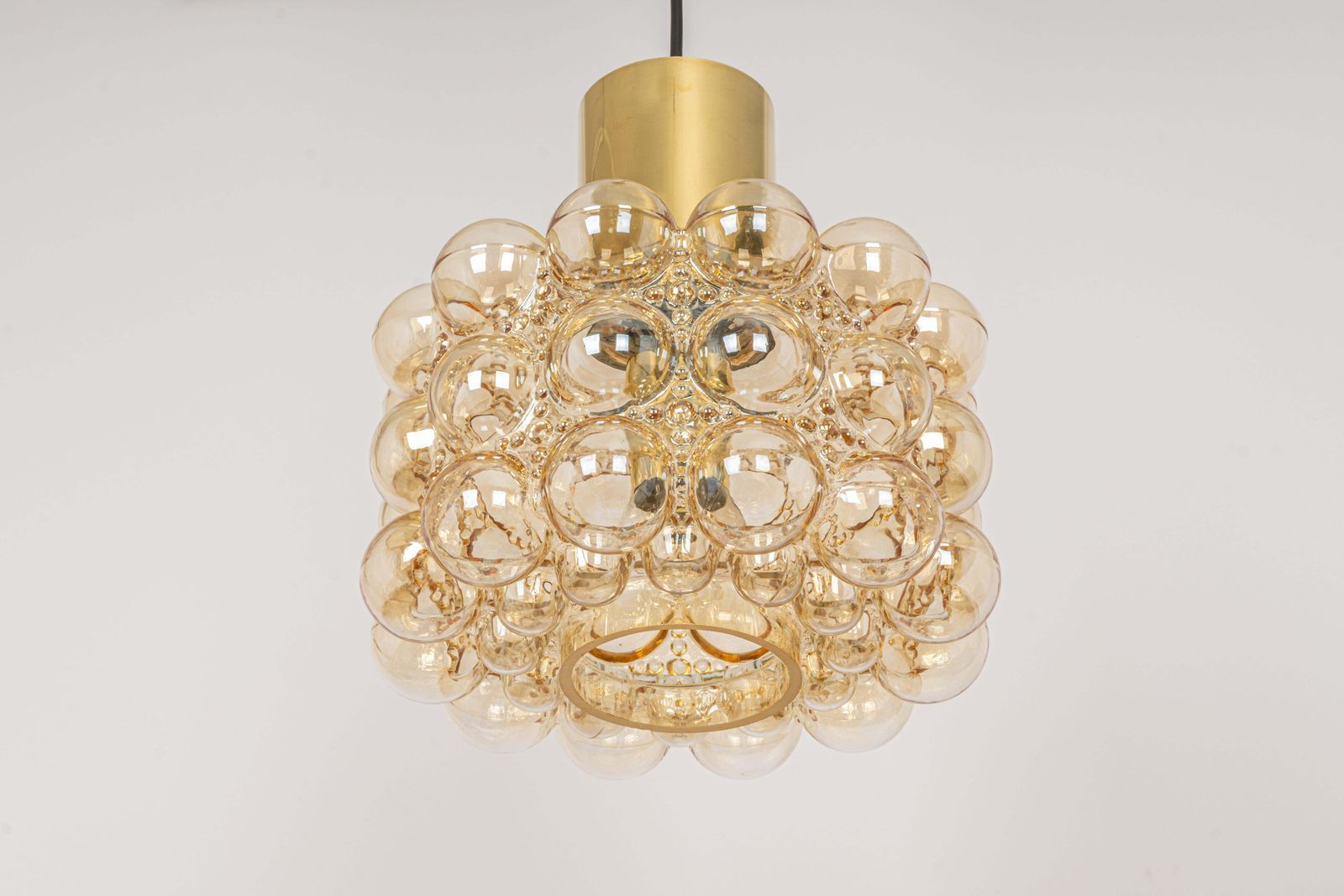 Large Amber Bubble Glass Pendant By Helena Tynell For Limburg, Germany, 1970s photo for sale