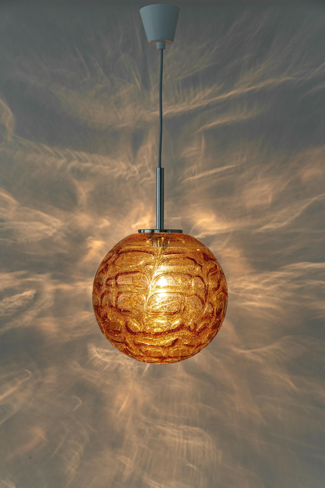 1 Of 2 Rare Pink Murano Ball Pendant Light By Doria, Germany, 1970s photo Lighting