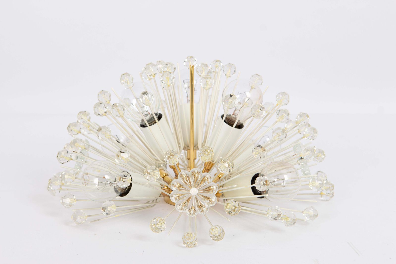 Petite Starburst Brass And Crystal Flush Mount By Emil Stejnar, Austria, 1960s photo Lighting