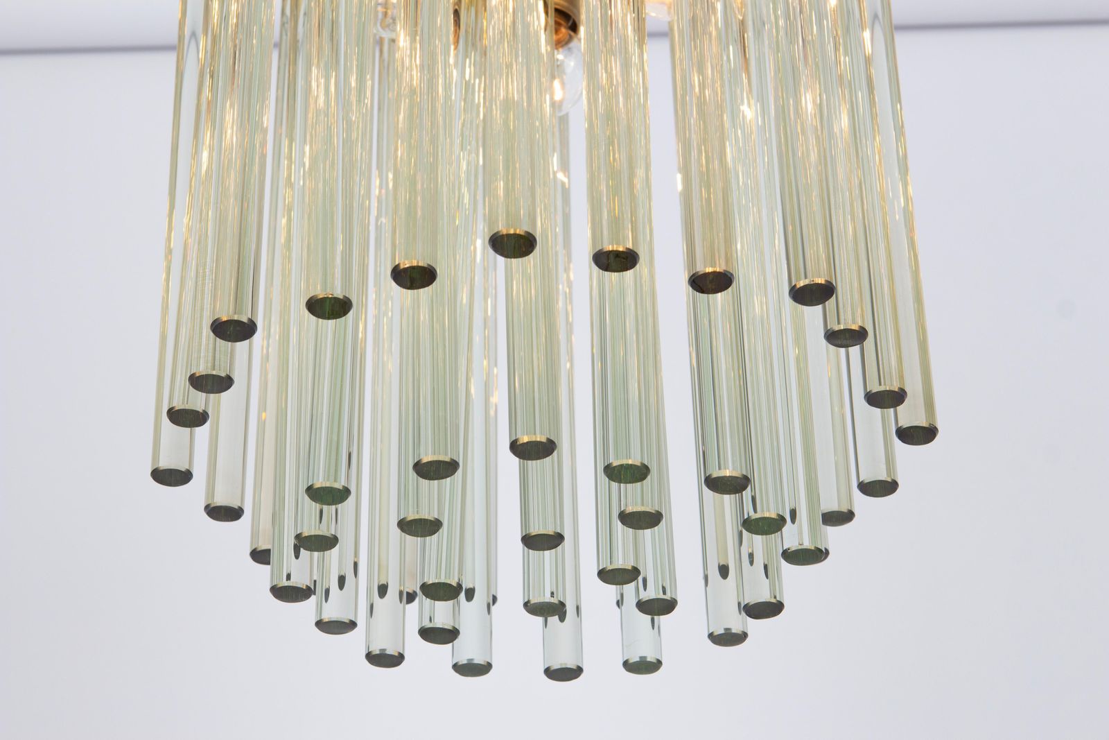 1 Of 3 Brass And Crystal Glass Rods Flush Mount Light By C.Palme, Germany, 1970s photo Lighting