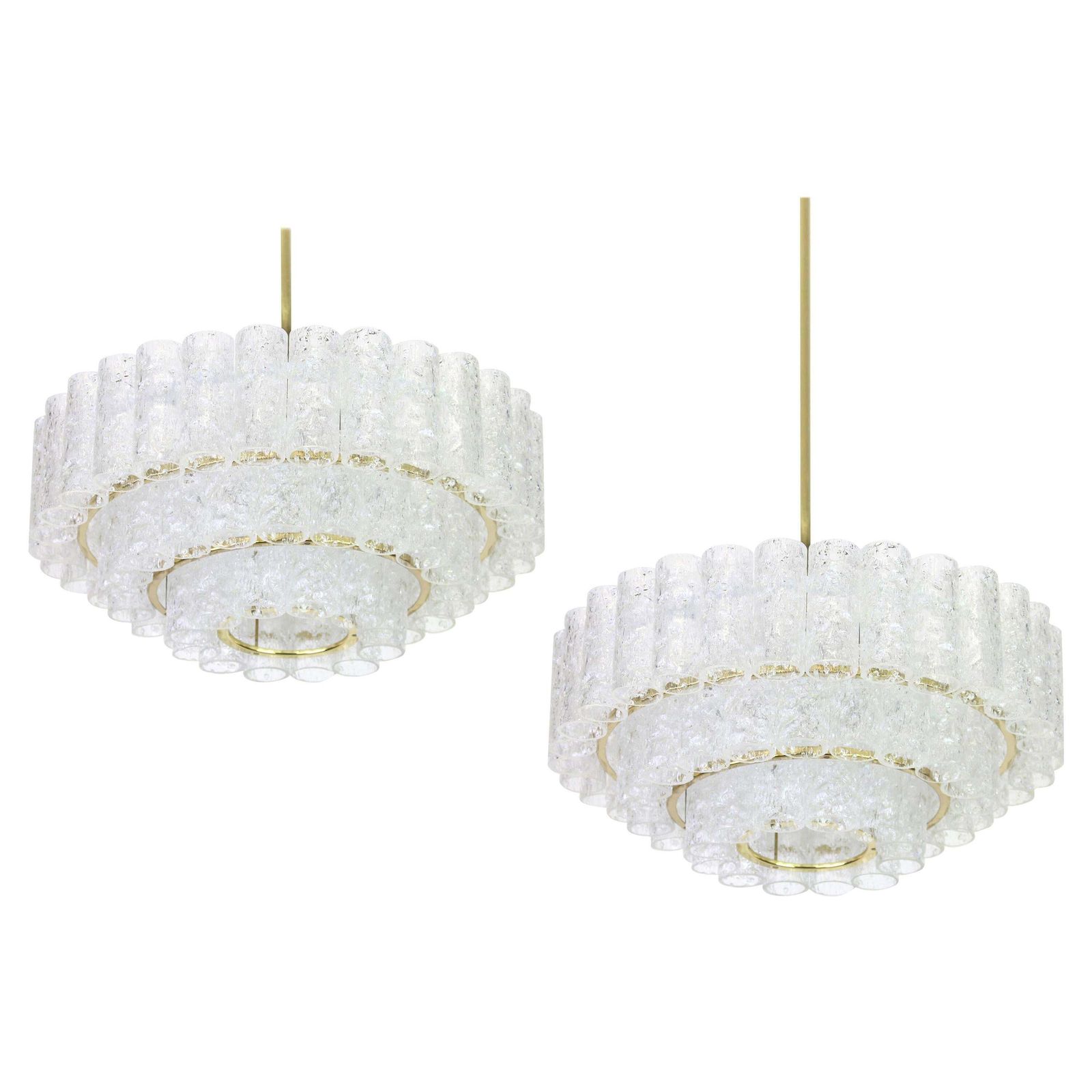 1 Of 2 Stunning Murano Ice Glass Tubes Chandelier By Doria, Germany, 1960s