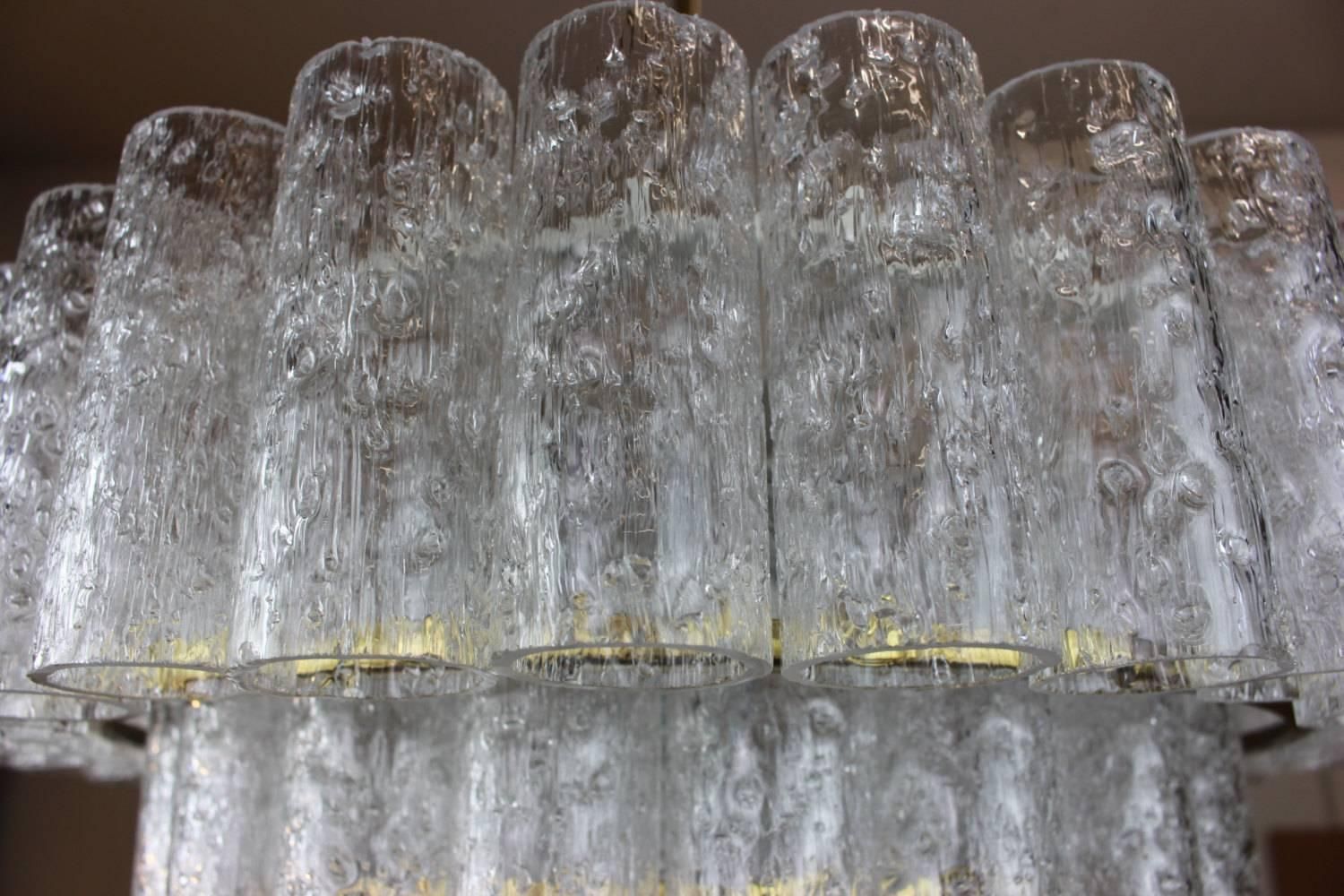 1 Of 2 Stunning Murano Ice Glass Tubes Chandelier By Doria, Germany, 1960s photo vintage