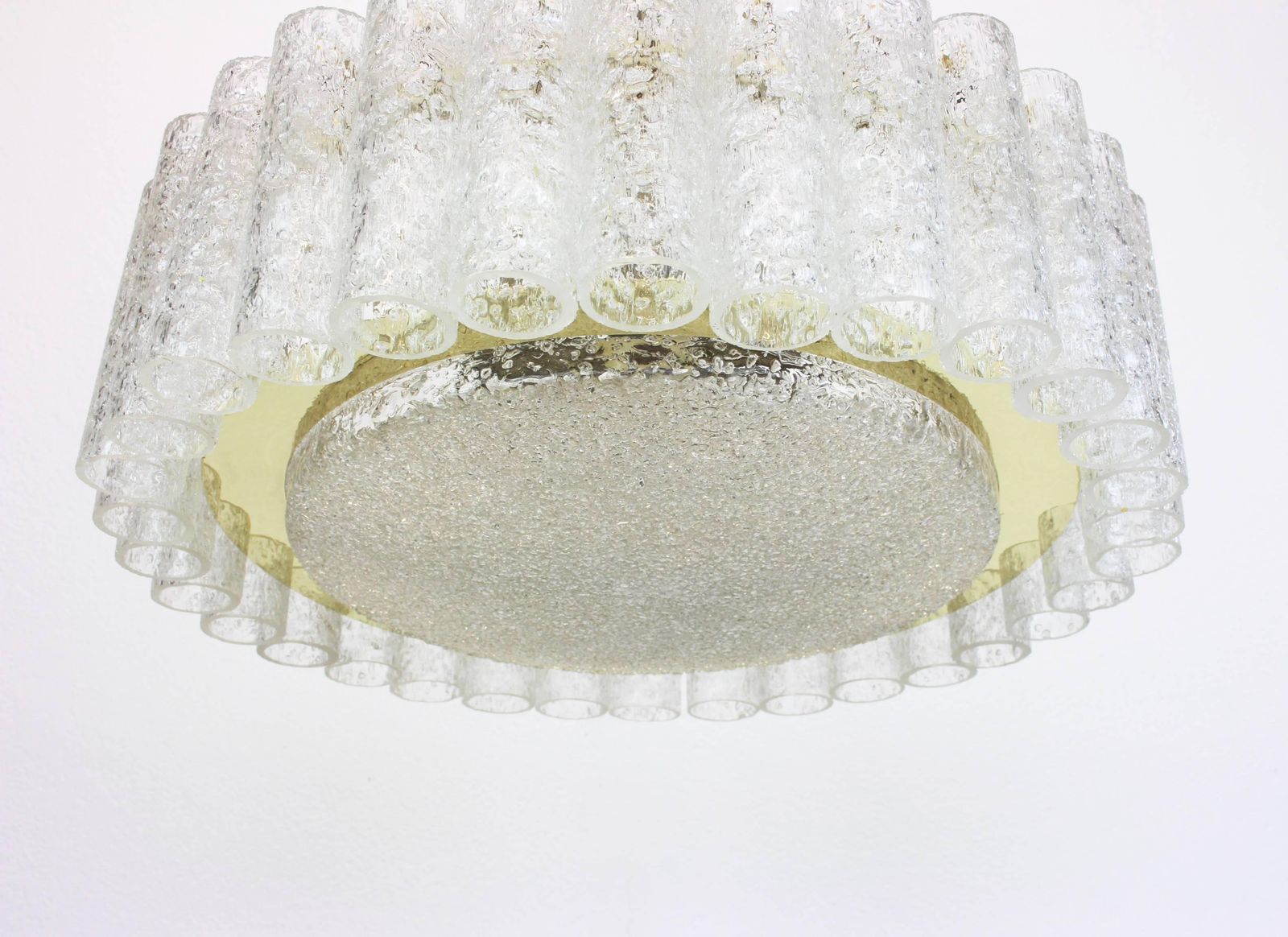 1 Of 2 Doria Ice Glass Tubes Chandelier With Brass Surround, Germany, 1960s photo Lighting