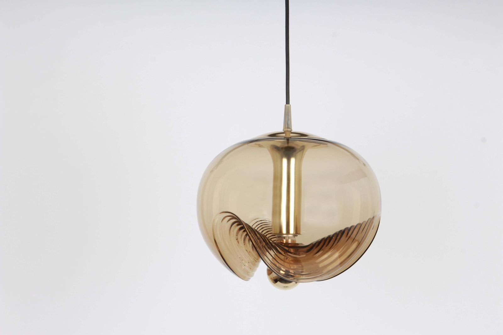 1 Of 7 Large Smoked Glass Pendant Light By Peill & Putzler, Germany, 1970s photo vintage