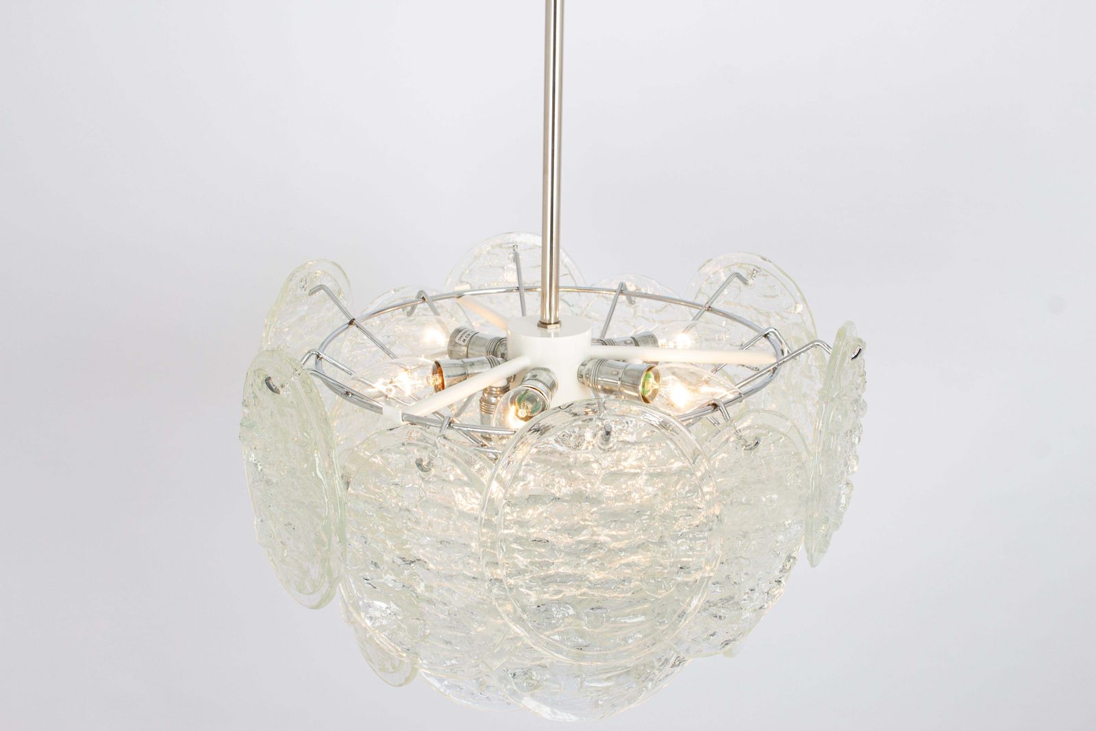 Large Murano Blatt Ice Glass Chandelier Leafs Form By Kalmar, Austria, 1960s photo buy