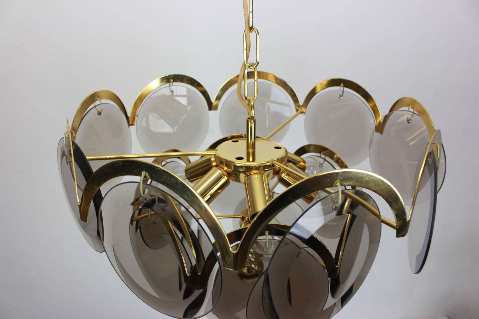 Vistosi Smoked Glass Disc Chandelier, Italy, 1960s photo furniture
