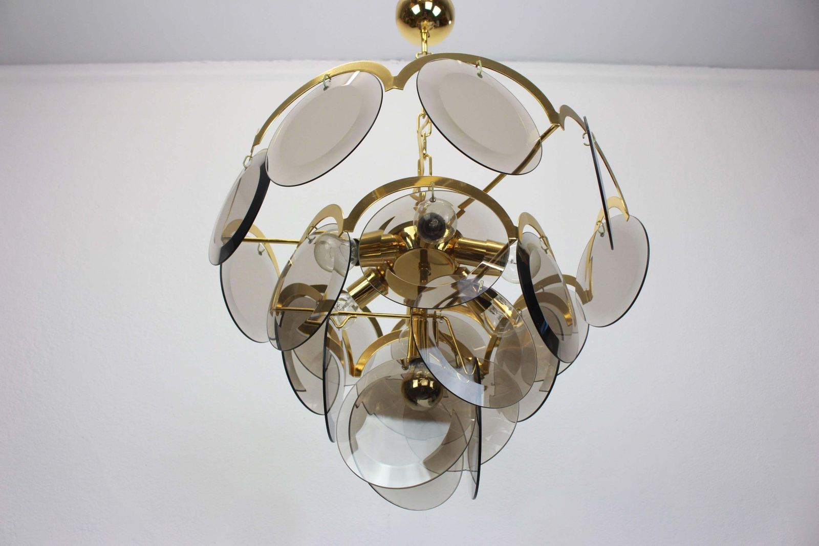 Vistosi Smoked Glass Disc Chandelier, Italy, 1960s photo vinterior