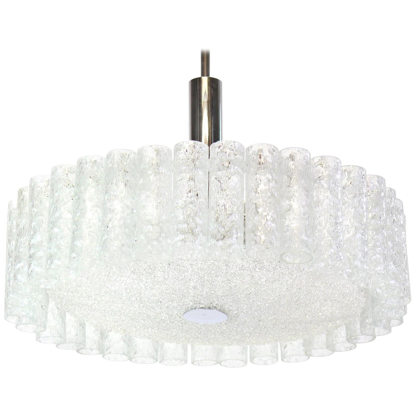 Large Murano Ice Glass Tubes Chandelier By Doria, Germany, 1970s