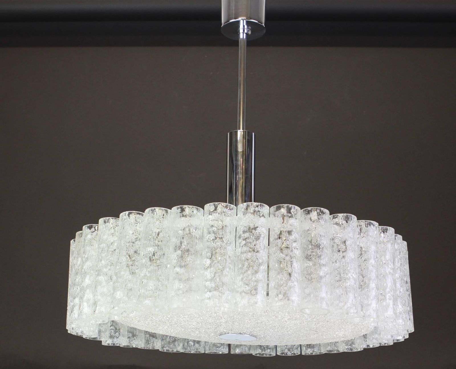 Large Murano Ice Glass Tubes Chandelier By Doria, Germany, 1970s photo Lighting