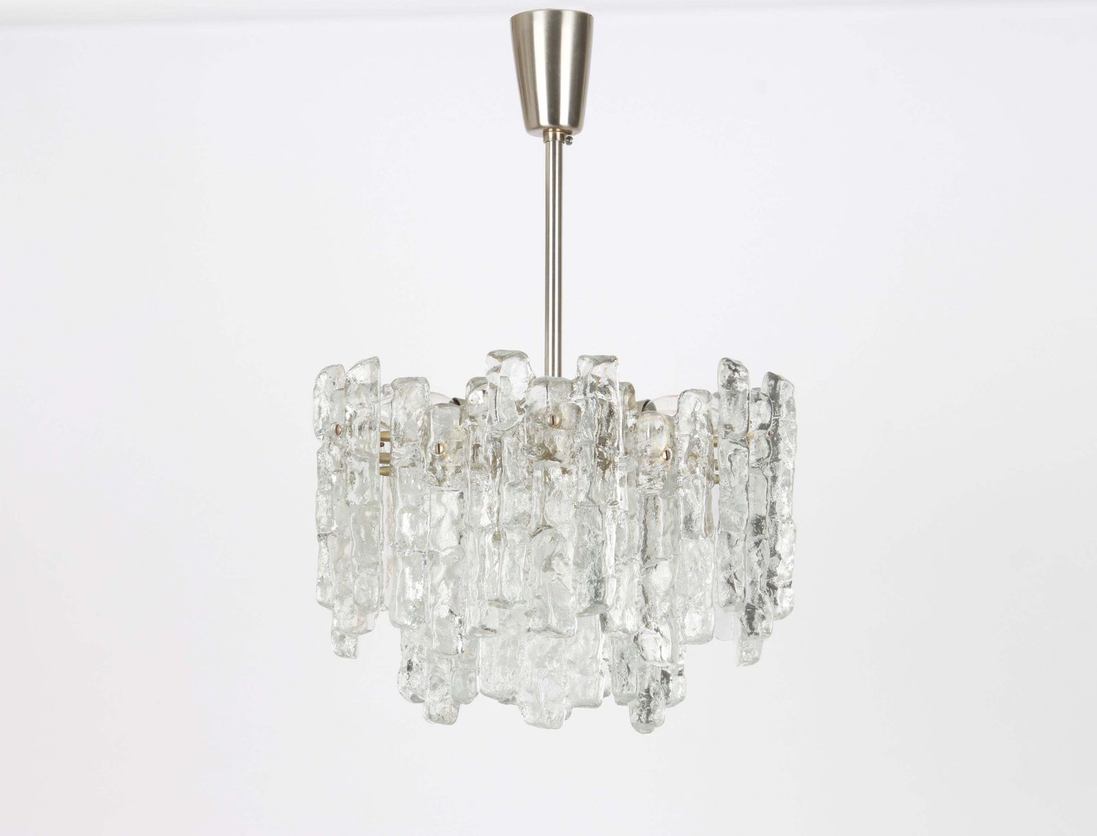 1 Of 2 Large Murano Ice Glass Chandelier By Kalmar, Austria, 1960s photo for sale