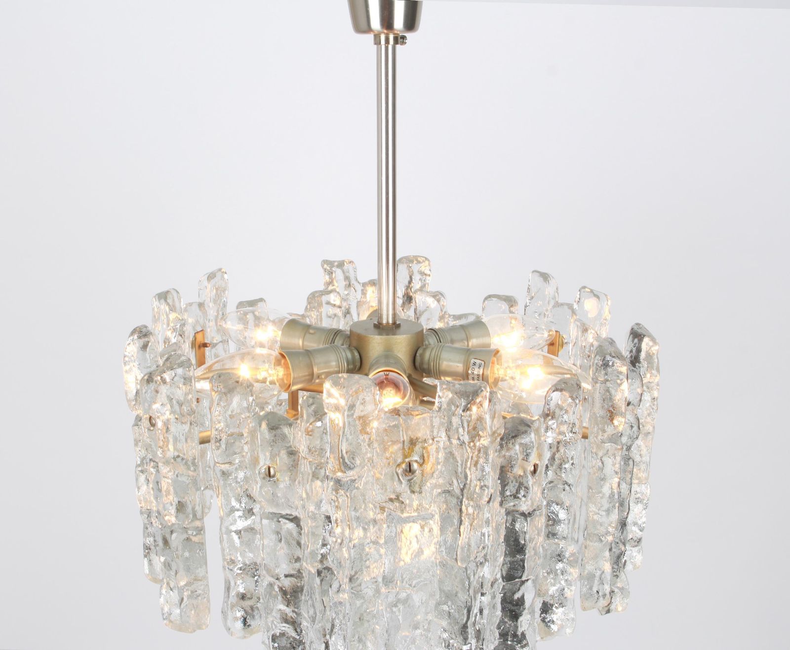 1 Of 2 Large Murano Ice Glass Chandelier By Kalmar, Austria, 1960s photo Lighting