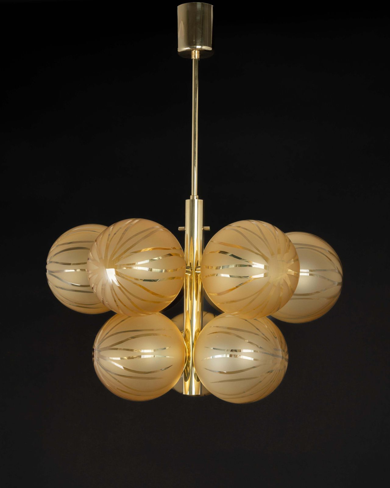 photo furniture Large Stunning Kaiser Sputnik Opal Glass Globes Chandelier, Germany, 1970s