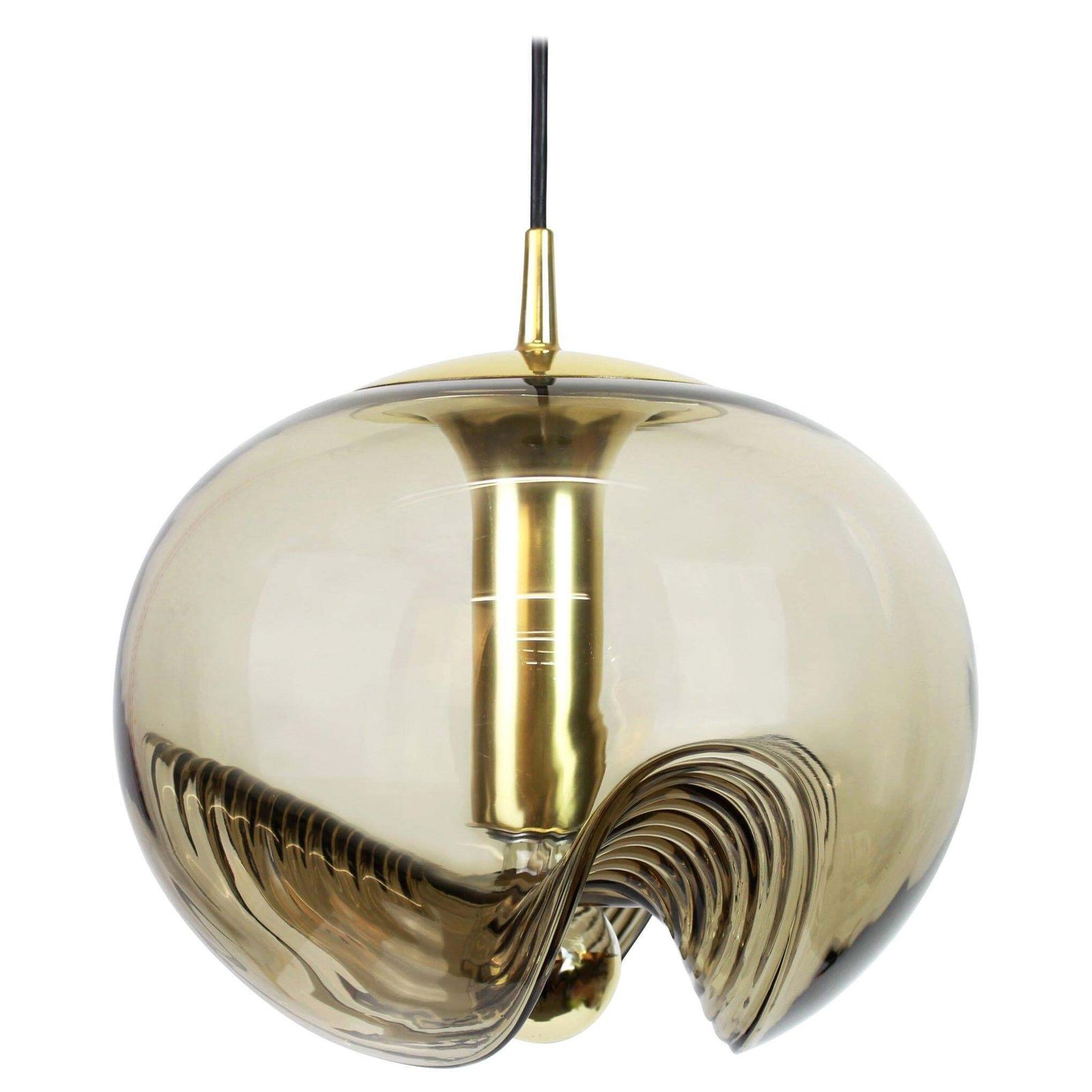 1 Of 4 Large Smoked Glass Pendant Light By Peill & Putzler, Germany, 1970s