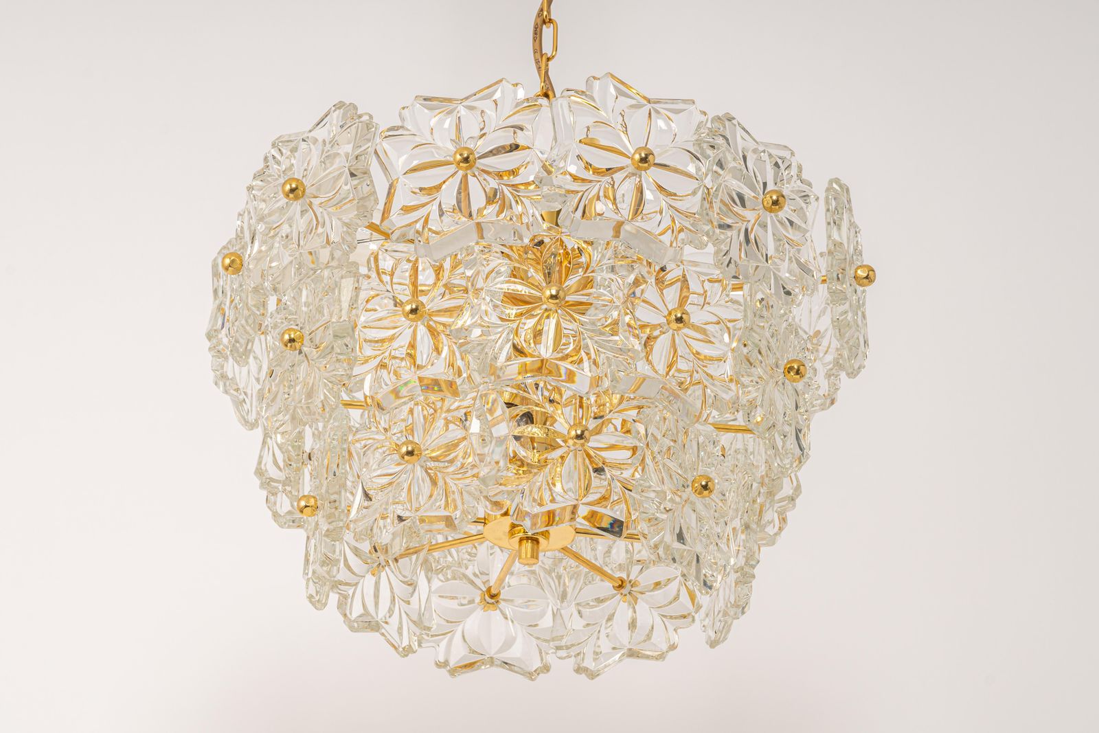 photo for sale Gilt Brass, Crystal Glass Chandelier, Germany, 1970s