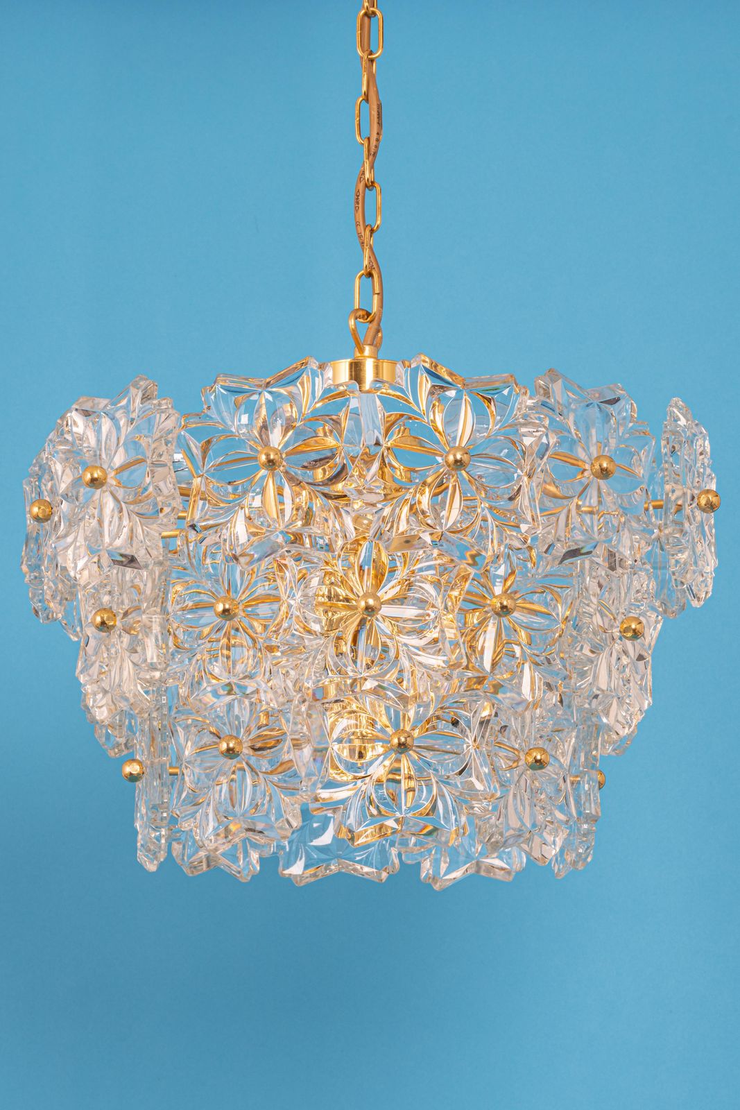 photo vinterior Gilt Brass, Crystal Glass Chandelier, Germany, 1970s