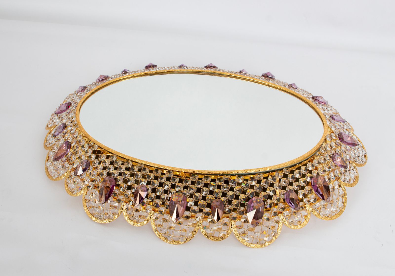 Spectacular Backlit Mirror Brass And Crystal Glass By Palwa, Germany photo for sale