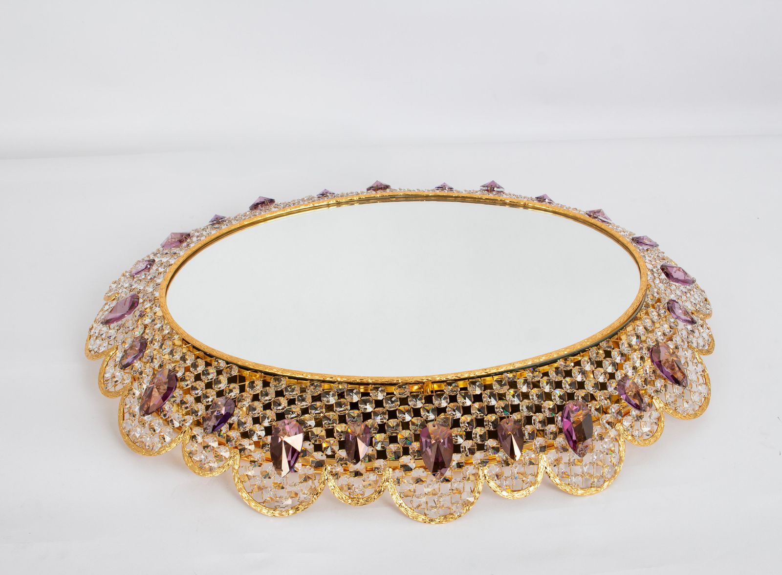 Home Decor Spectacular Backlit Mirror Brass And Crystal Glass By Palwa, Germany photo