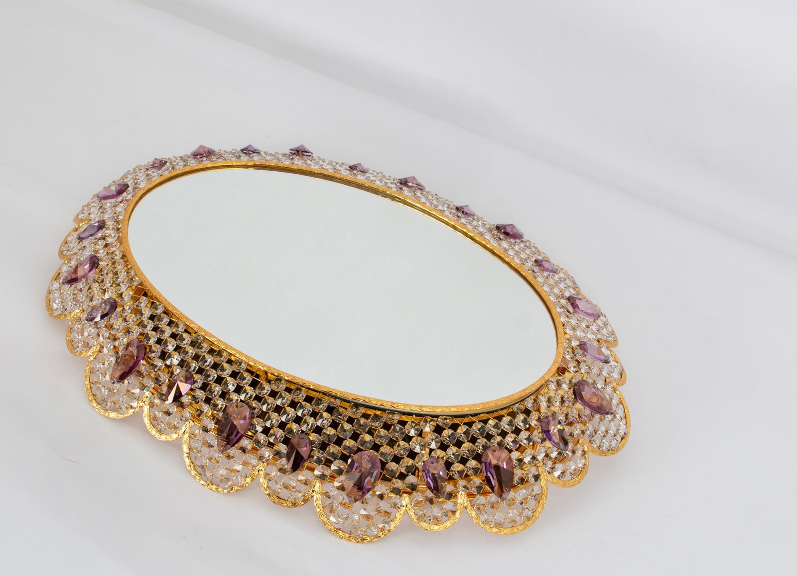 2751.0 Spectacular Backlit Mirror Brass And Crystal Glass By Palwa, Germany photo