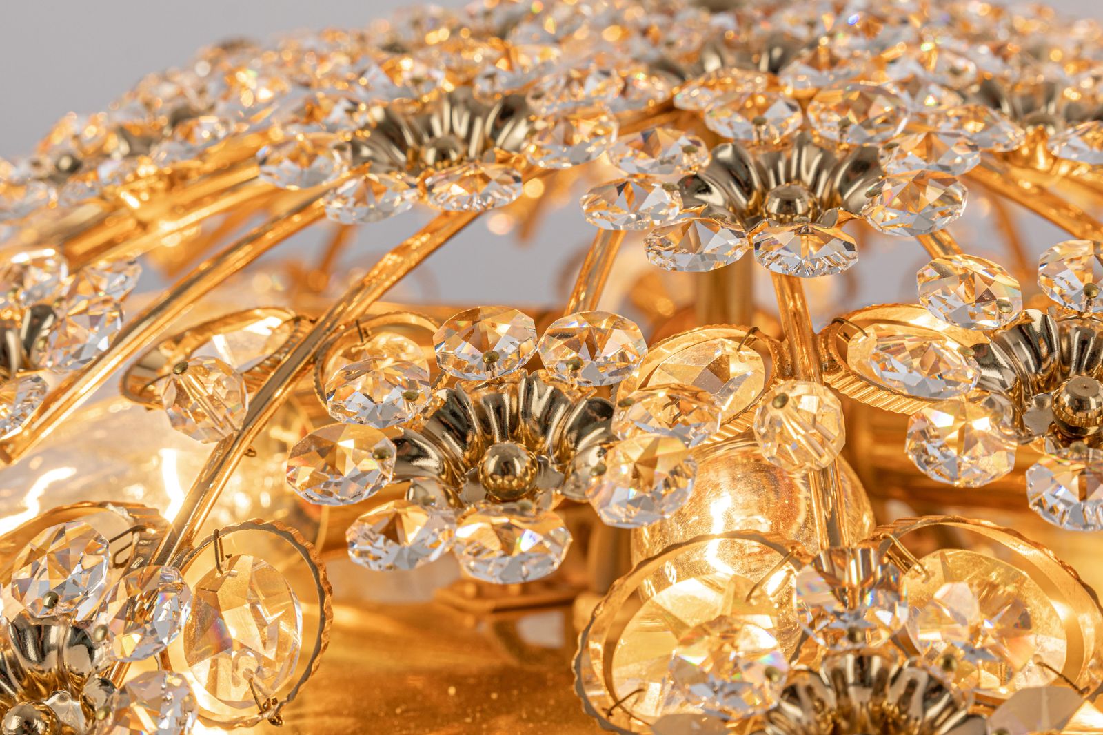 photo furniture 1 Of 3 Delicate Gilt Brass Cut Glass Flower Flush Mount By Palwa, Germany, 1970s