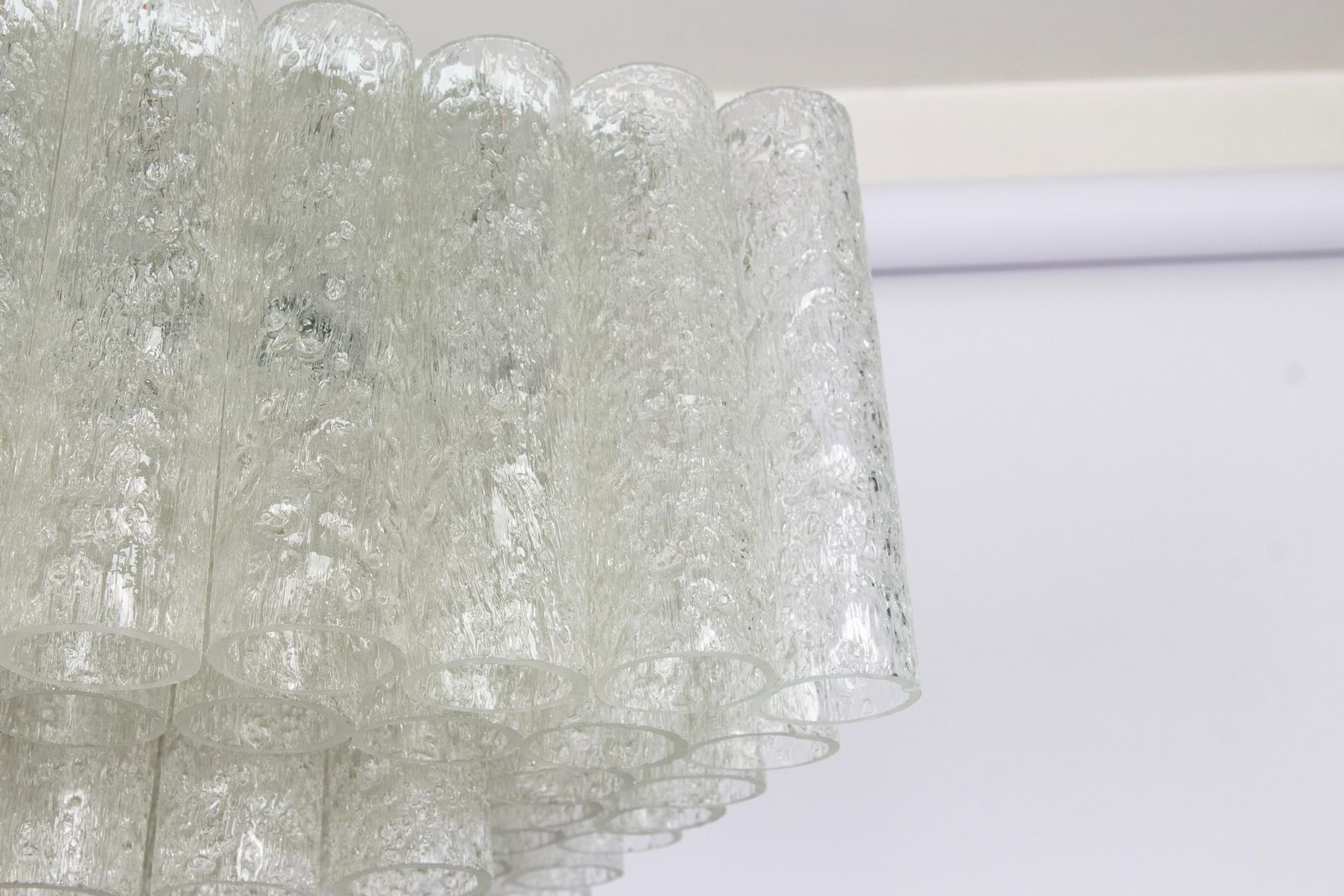 Petite Stunning Murano Ice Glass Tubes Flush Mount By Doria Germany, 1960s photo 1204.0