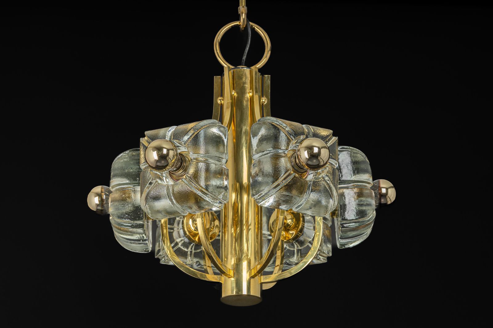 photo furniture Large Brass And Crystal Glass Pendant By Sische, Germany, 1970s