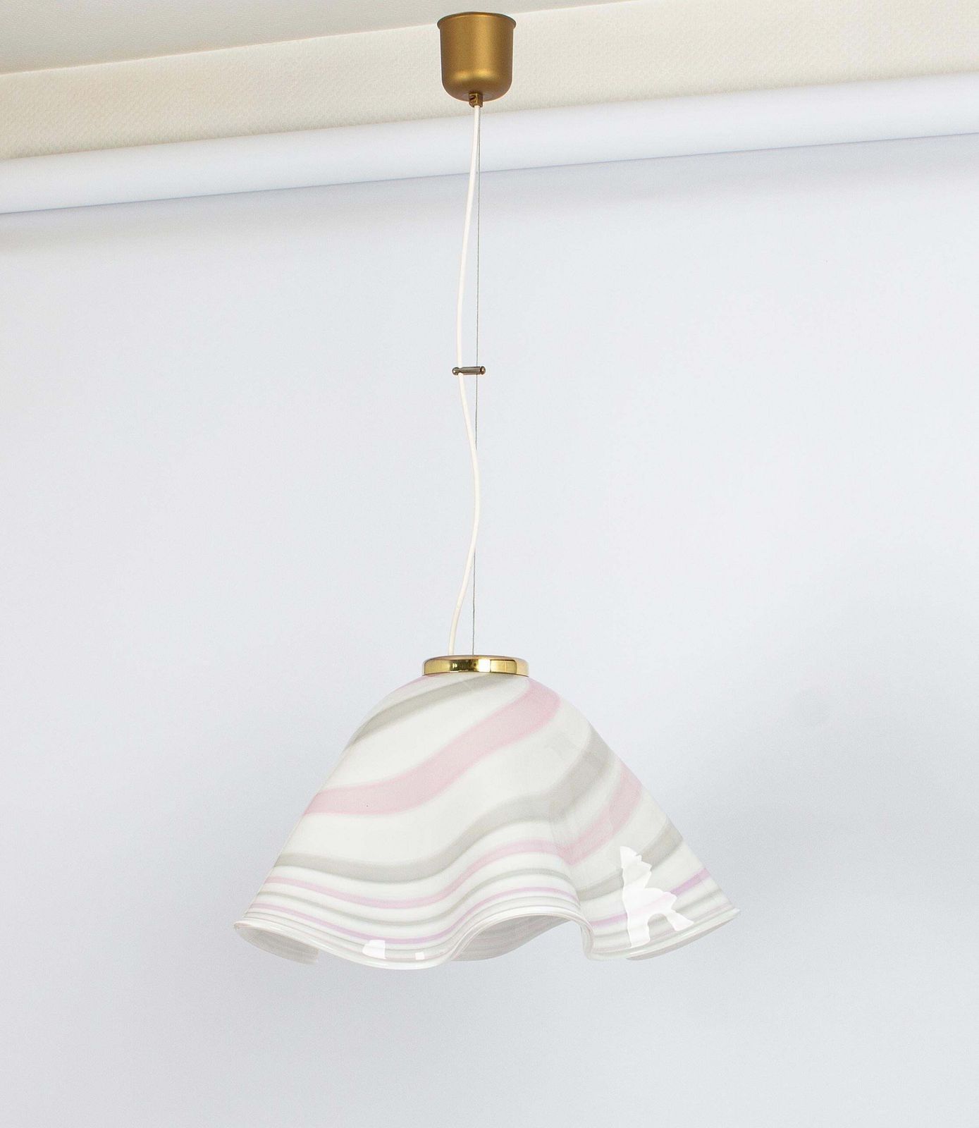 Large White Pink Glass Pendant Light Mazzega Fazzoletto, Italy, 1970s photo for sale