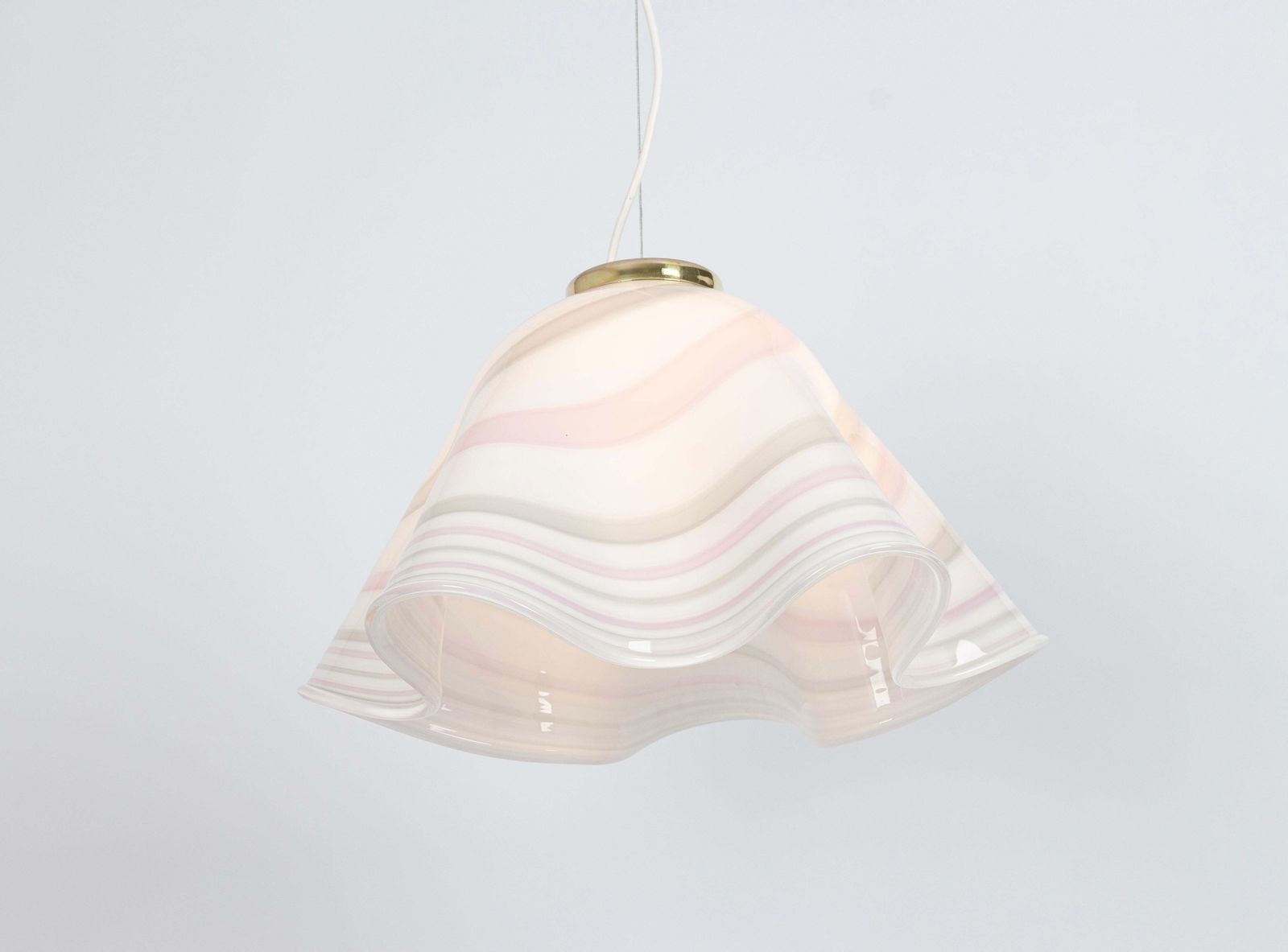 Large White Pink Glass Pendant Light Mazzega Fazzoletto, Italy, 1970s photo buy