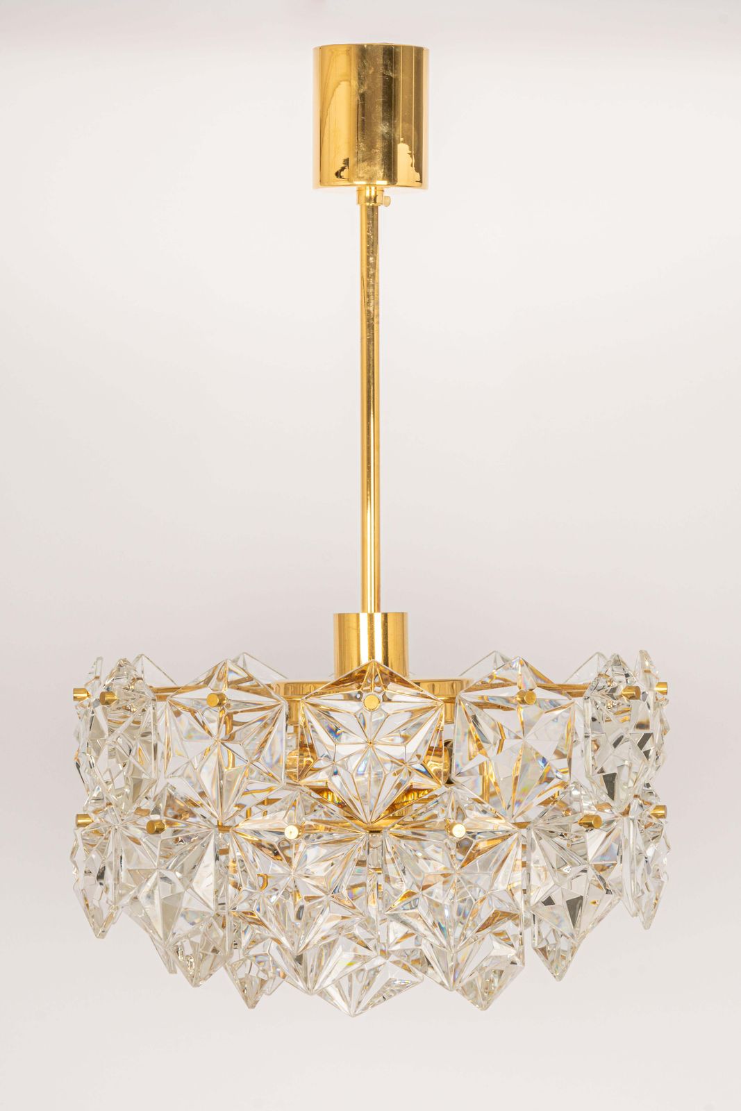 1 Of 3 Petite Chandeliers, Brass And Crystal Glass By Kinkeldey, Germany, 1970s photo vintage