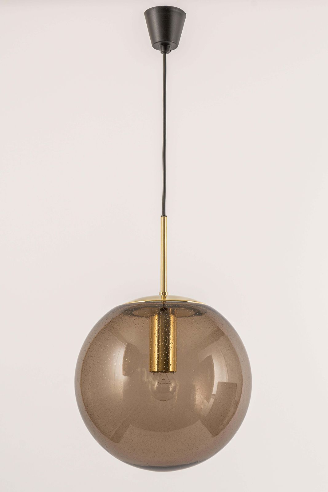 Large Limburg Brass With Smoked Glass Ball Pendant, Germany, 1970s photo Lighting