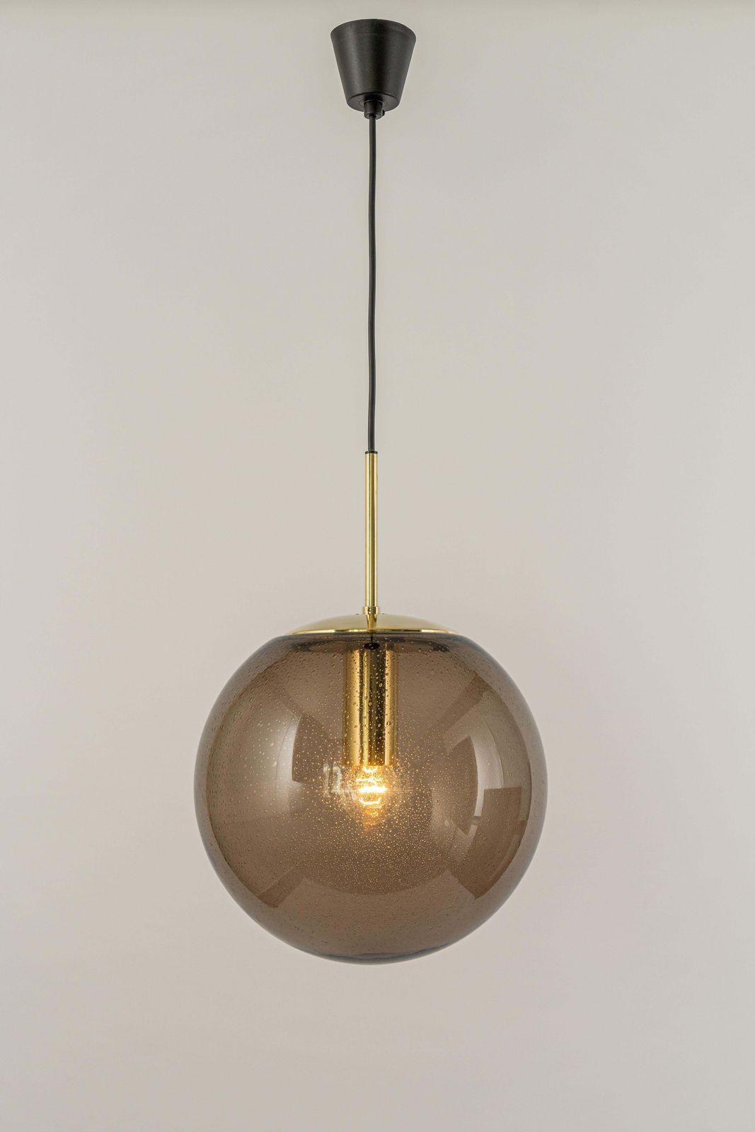 Large Limburg Brass With Smoked Glass Ball Pendant, Germany, 1970s photo vinterior