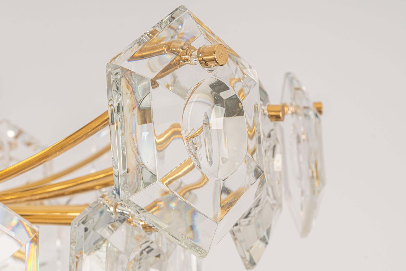 Stunning Large Flush Mount, Brass And Crystal Glass By Kinkeldey, Germany, 1970s photo Lighting