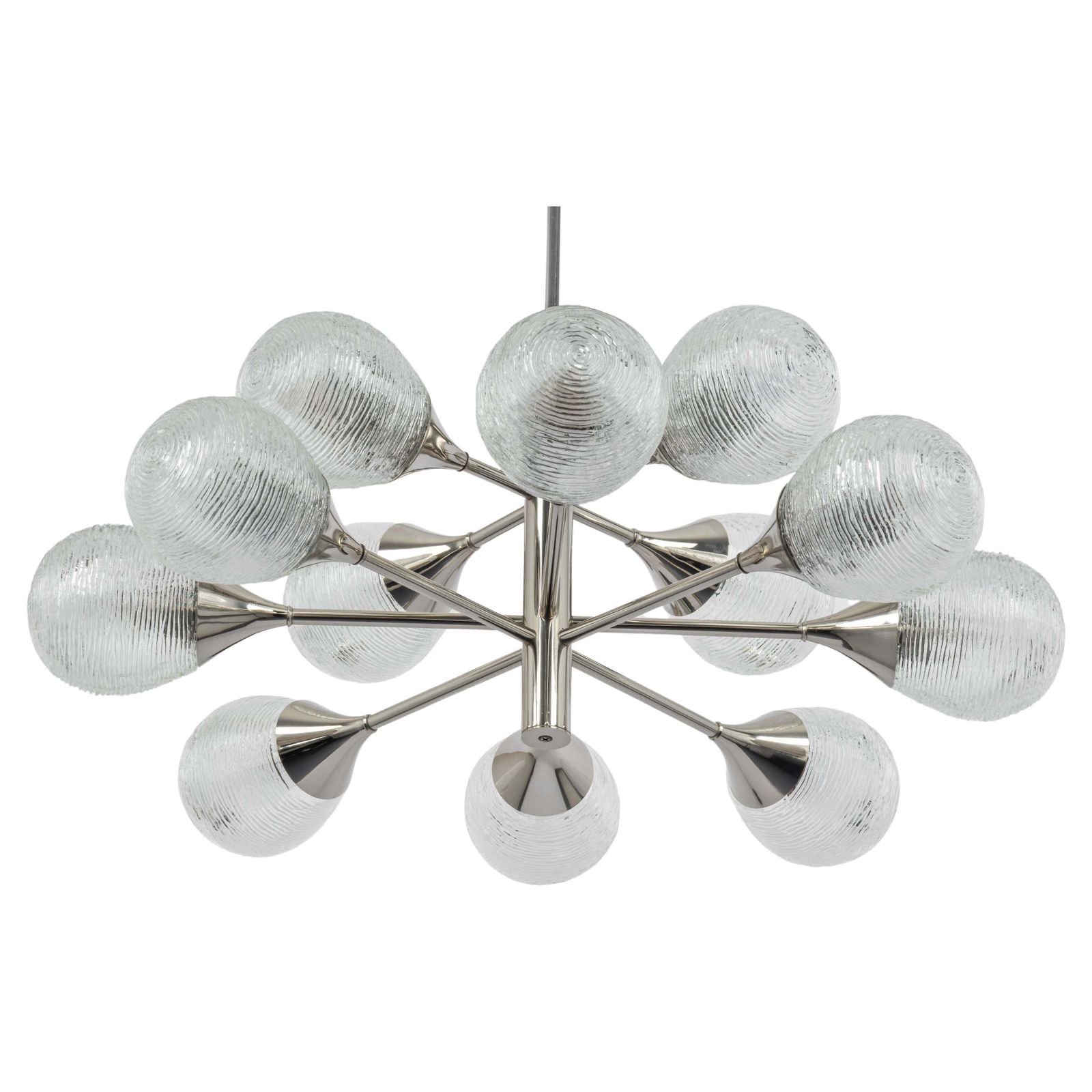 Large Stunning Kaiser Sputnik Opal Glass Globes Chandelier, Germany, 1970s