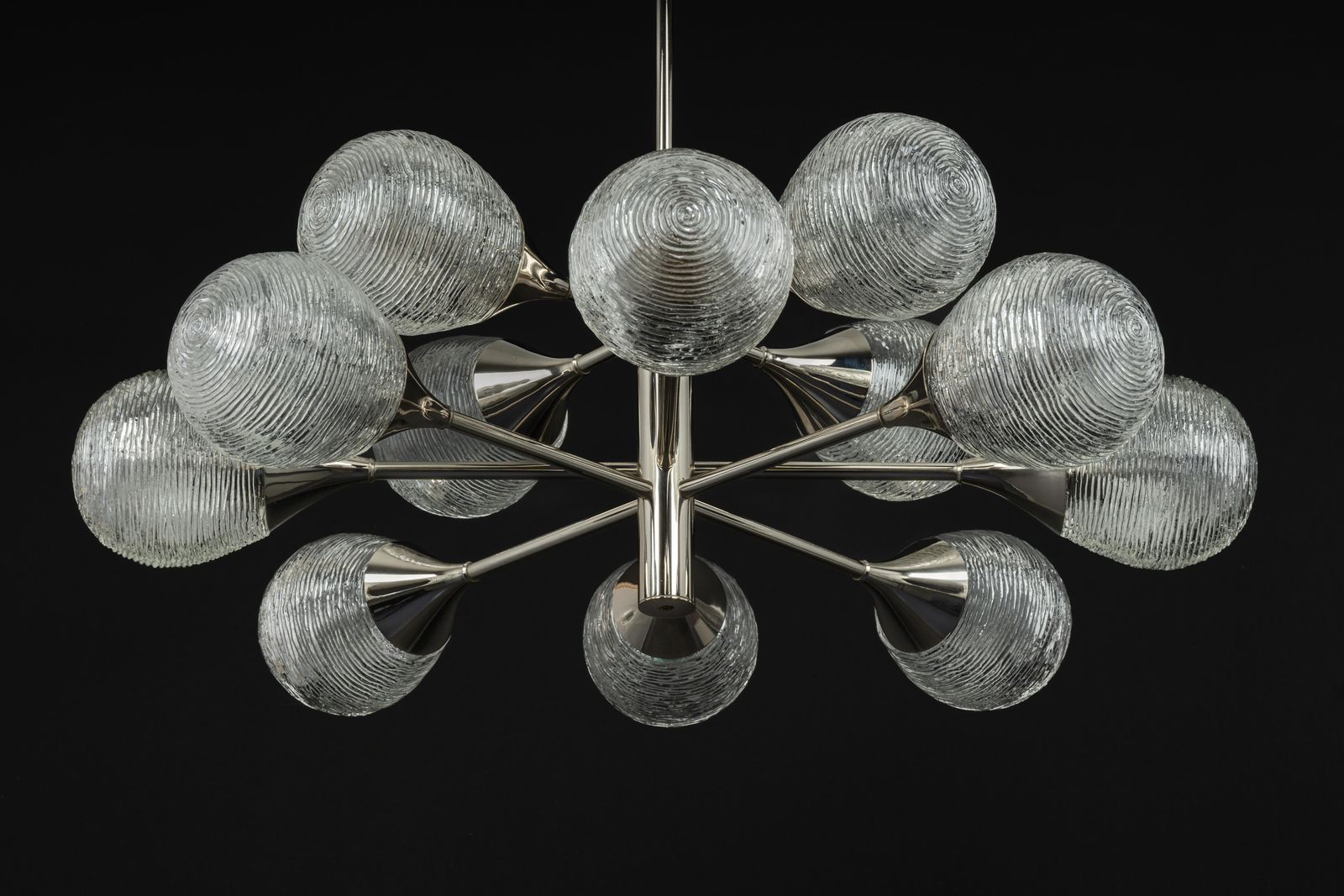 photo vinterior Large Stunning Kaiser Sputnik Opal Glass Globes Chandelier, Germany, 1970s