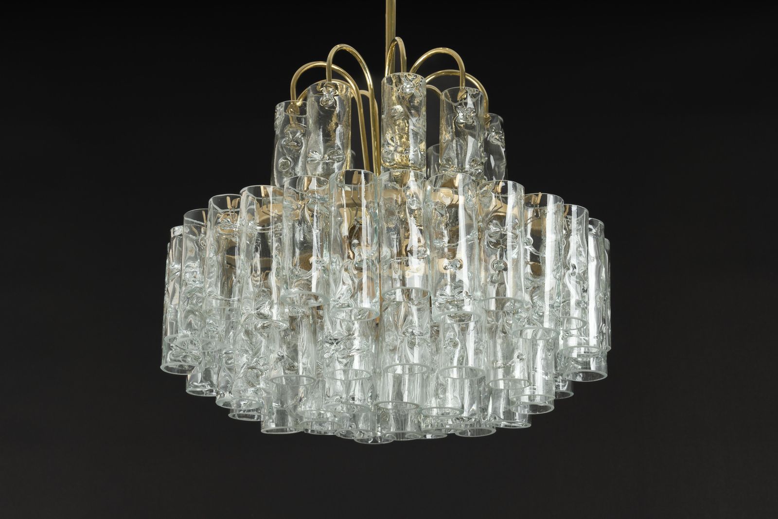 photo vintage Stunning Murano Ice Glass Tubes Chandelier By Doria, Germany, 1960s