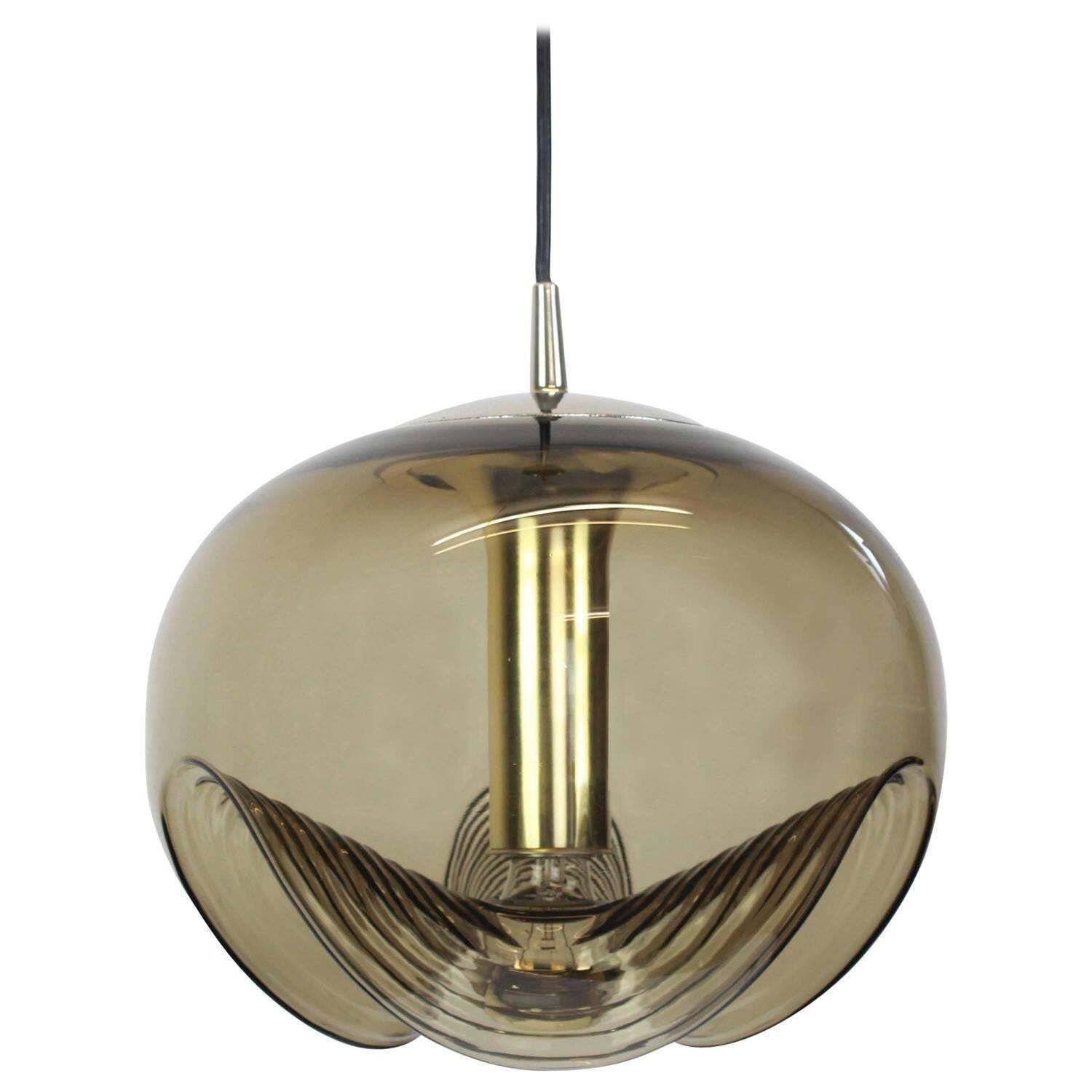 One Of Six Large Smoked Glass Pendant Light By Peill & Putzler, Germany, 1970s photo vintage