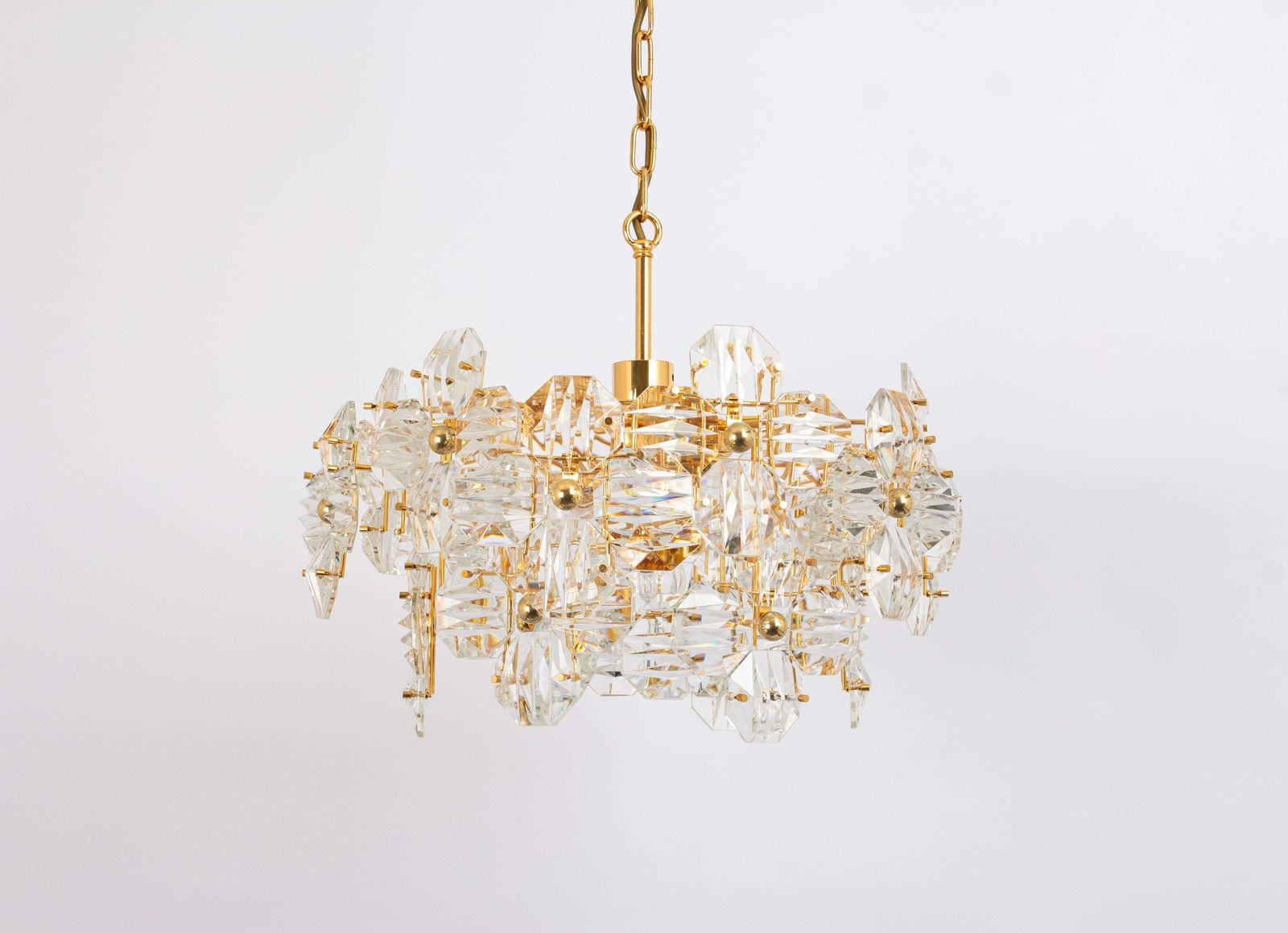 1 Of 2 Stunning Chandelier, Brass And Crystal Glass By Kinkeldey, Germany, 1970s photo 1504.0