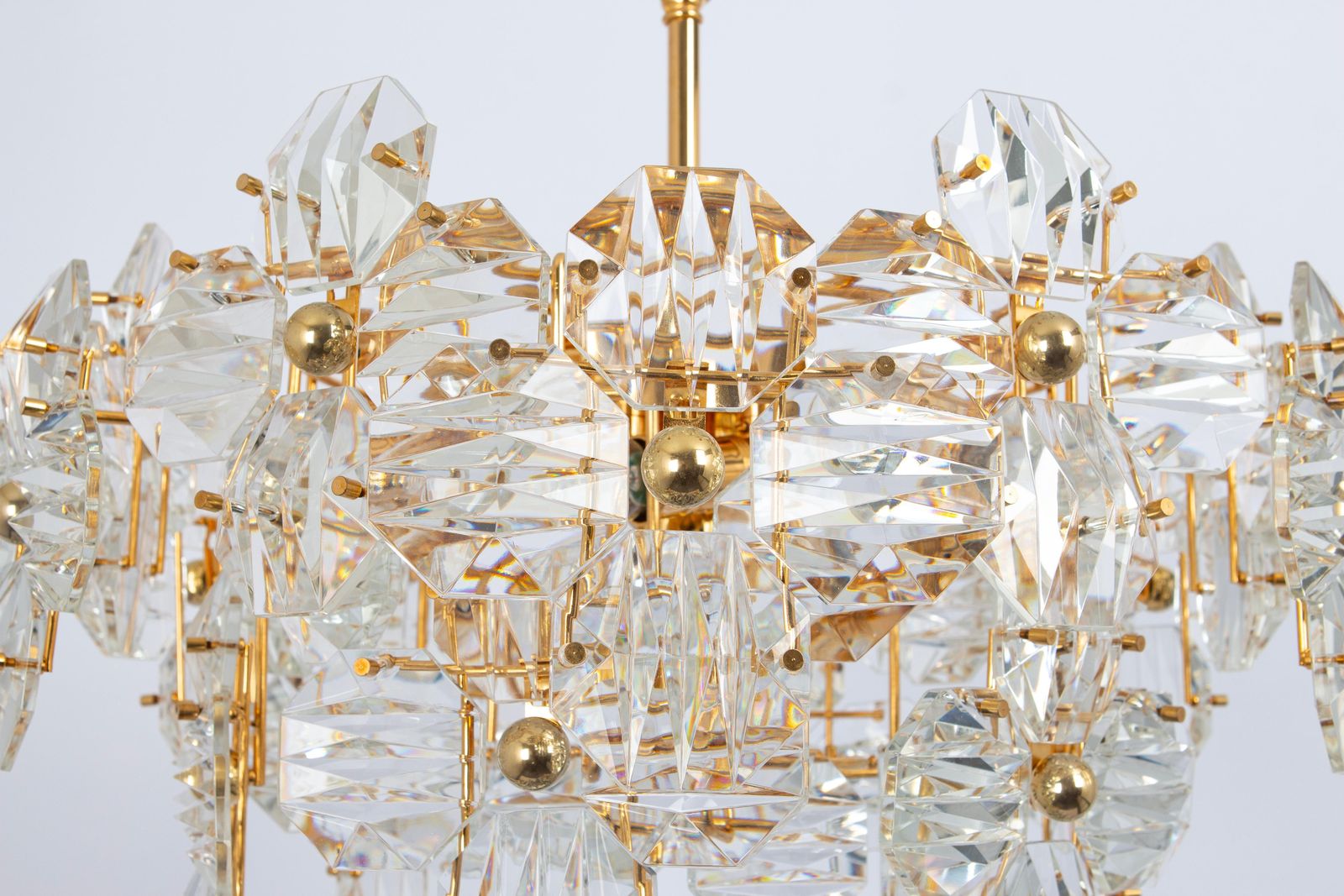 1 Of 2 Stunning Chandelier, Brass And Crystal Glass By Kinkeldey, Germany, 1970s photo vinterior