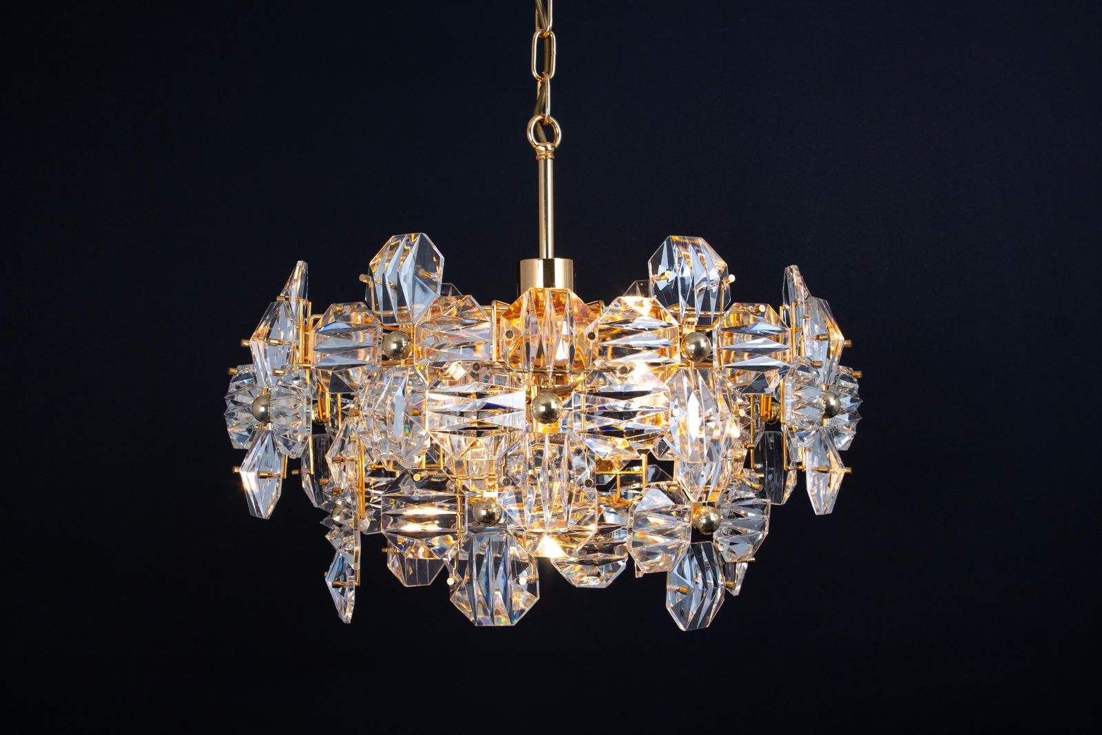 photo for sale 1 Of 2 Stunning Chandelier, Brass And Crystal Glass By Kinkeldey, Germany, 1970s