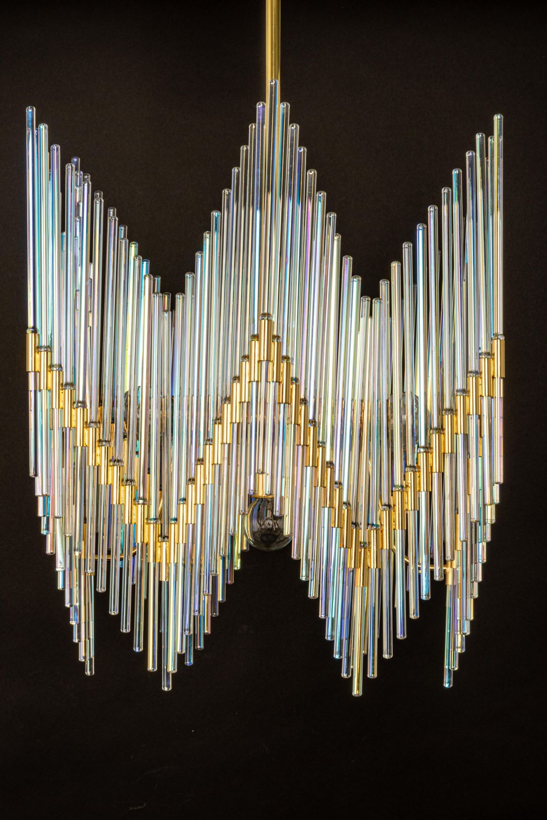 1633.0 Stunning Gilt Brass And Crystal Glass Rods Chandelier By Palwa, Germany, 1970s photo